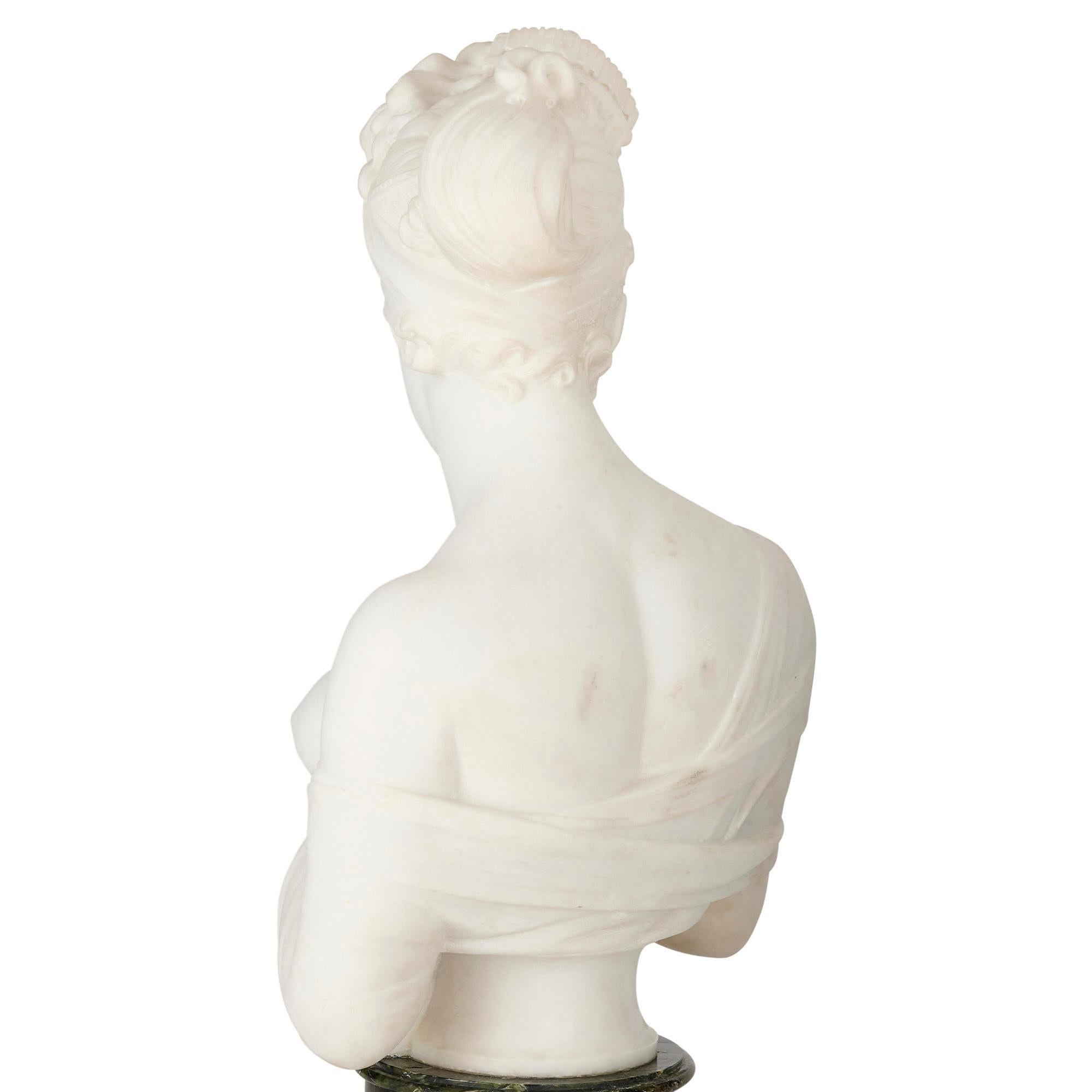 French Neoclassical Marble Sculpture Bust After Joseph Chinard For Sale