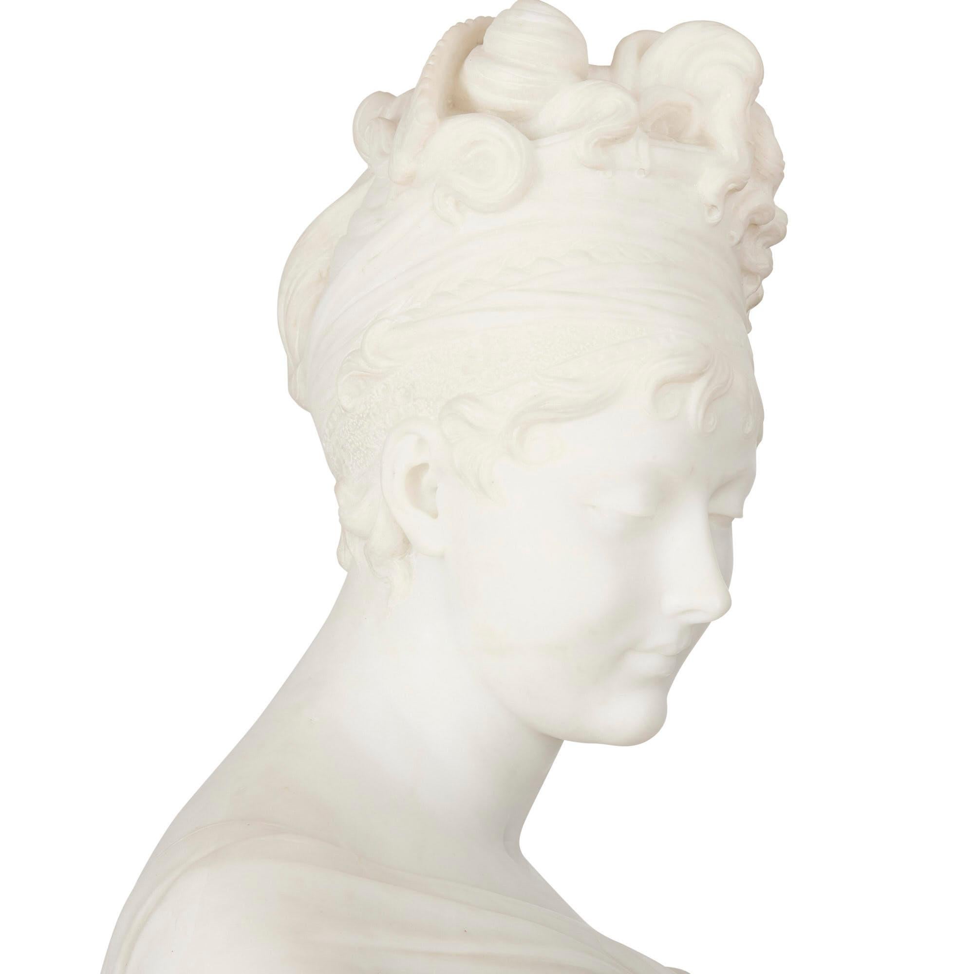 Carved Neoclassical Marble Sculpture Bust After Joseph Chinard For Sale