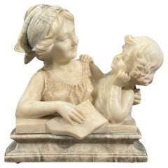 Neoclassical, Marble Statue, Mother and Daughter, France, 1910s