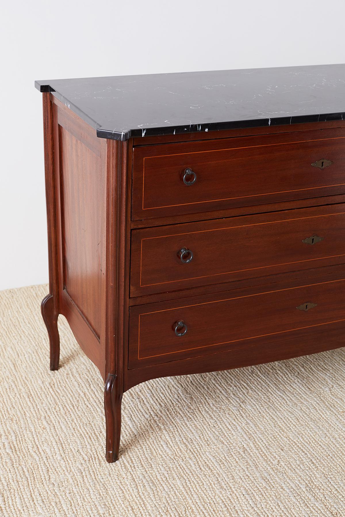 Hand-Crafted Neoclassical Marble Top Commode Chest of Drawers