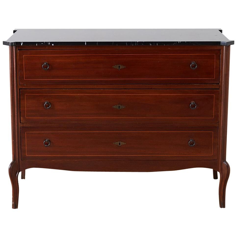 Neoclassical Marble Top Commode Chest of Drawers