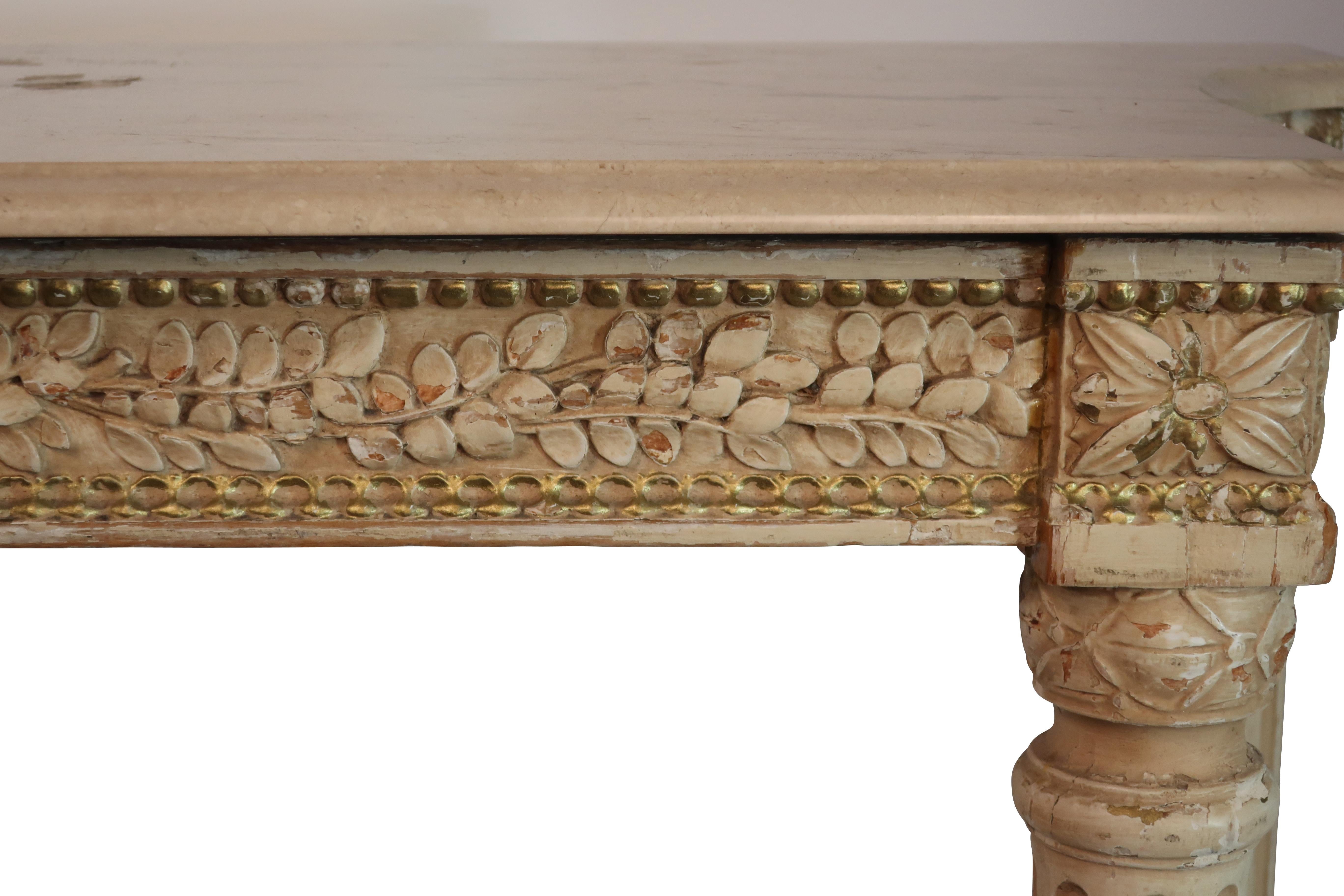 Carved Neoclassical Marble Top Console Table Waldorf Astoria