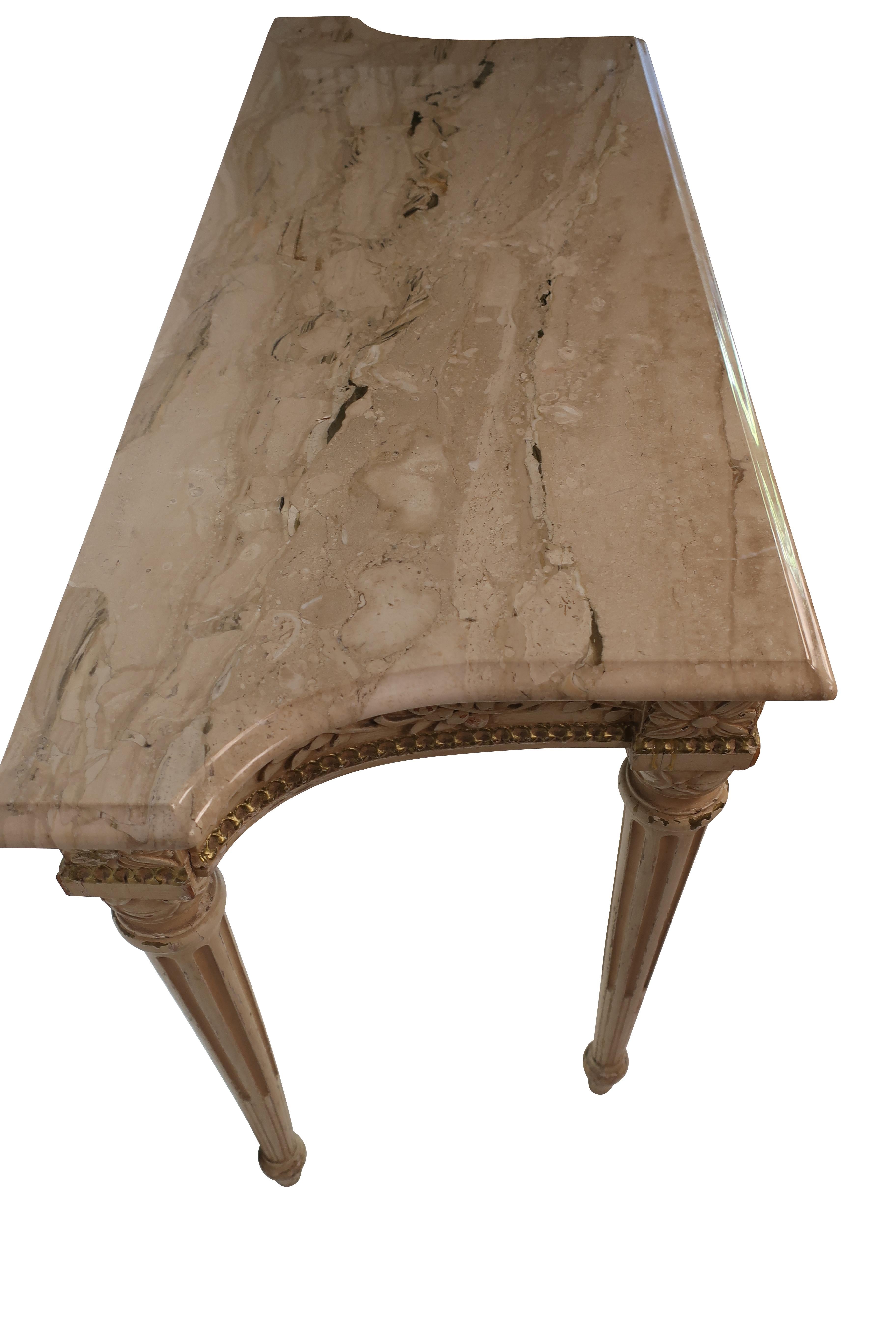 Wood Neoclassical Marble Top Console Table Waldorf Astoria