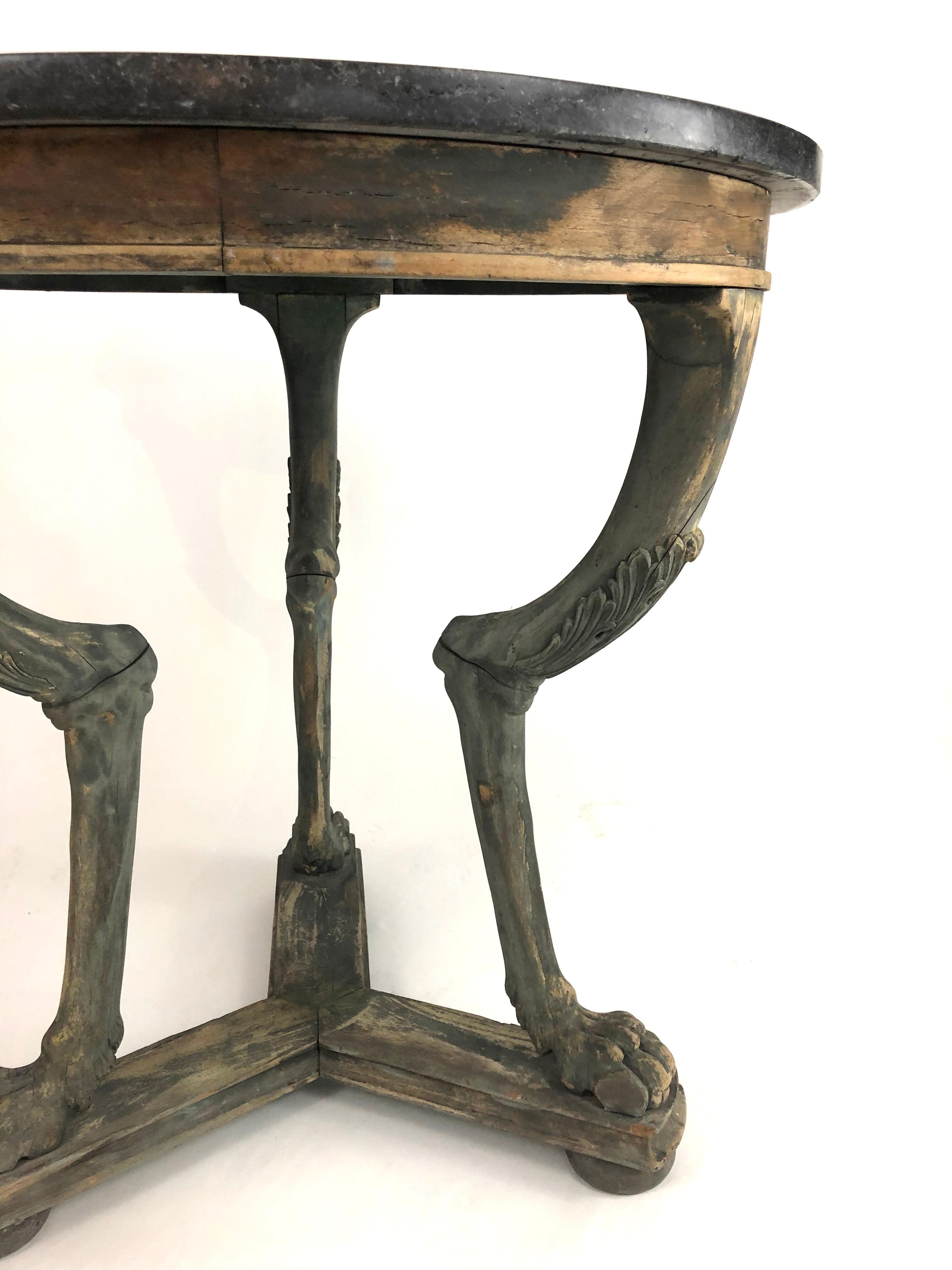 French Neoclassical Marble Top Gueridon Side Table with Animal Paw Feet