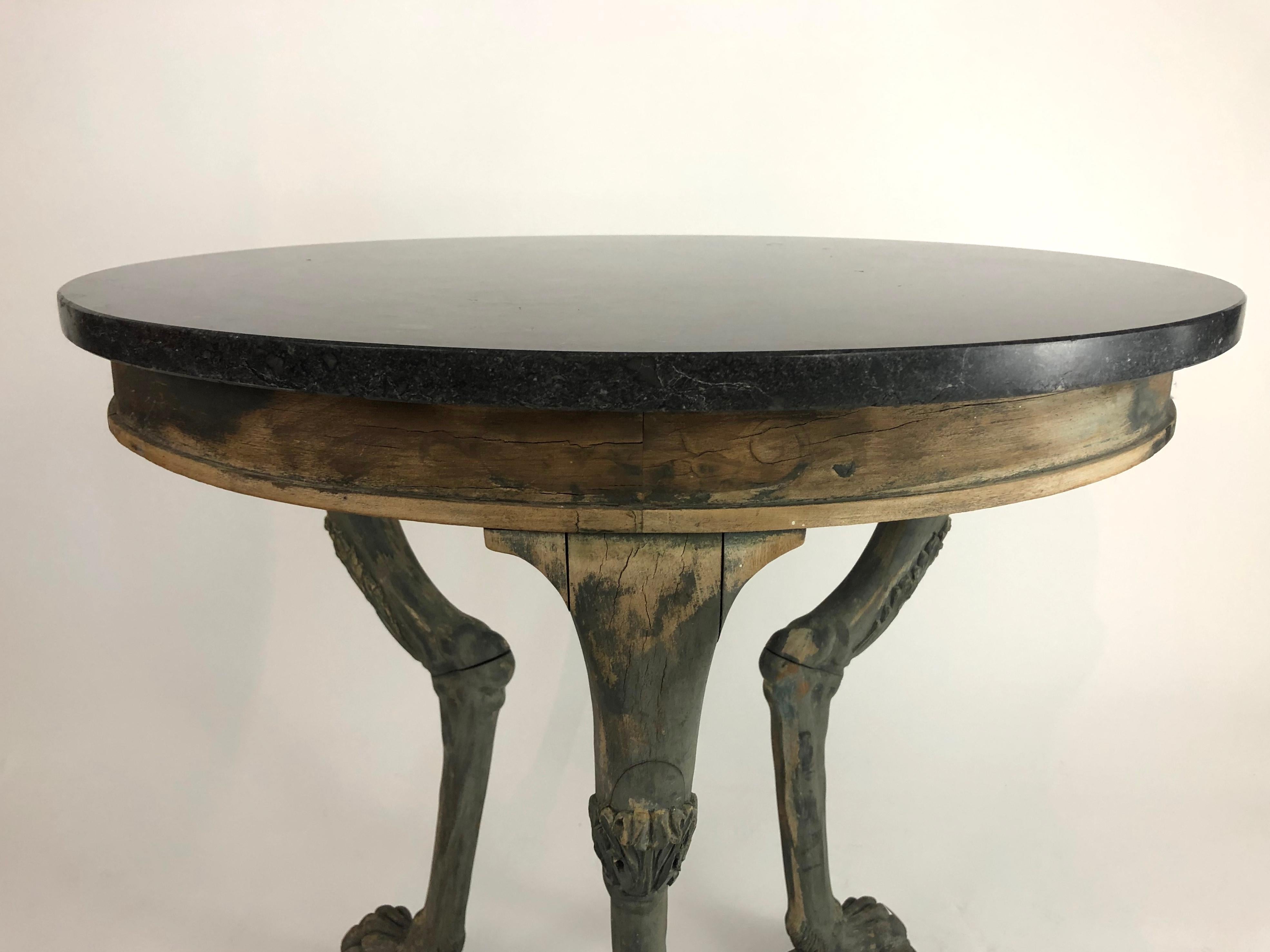 Neoclassical Marble Top Gueridon Side Table with Animal Paw Feet In Good Condition In Essex, MA