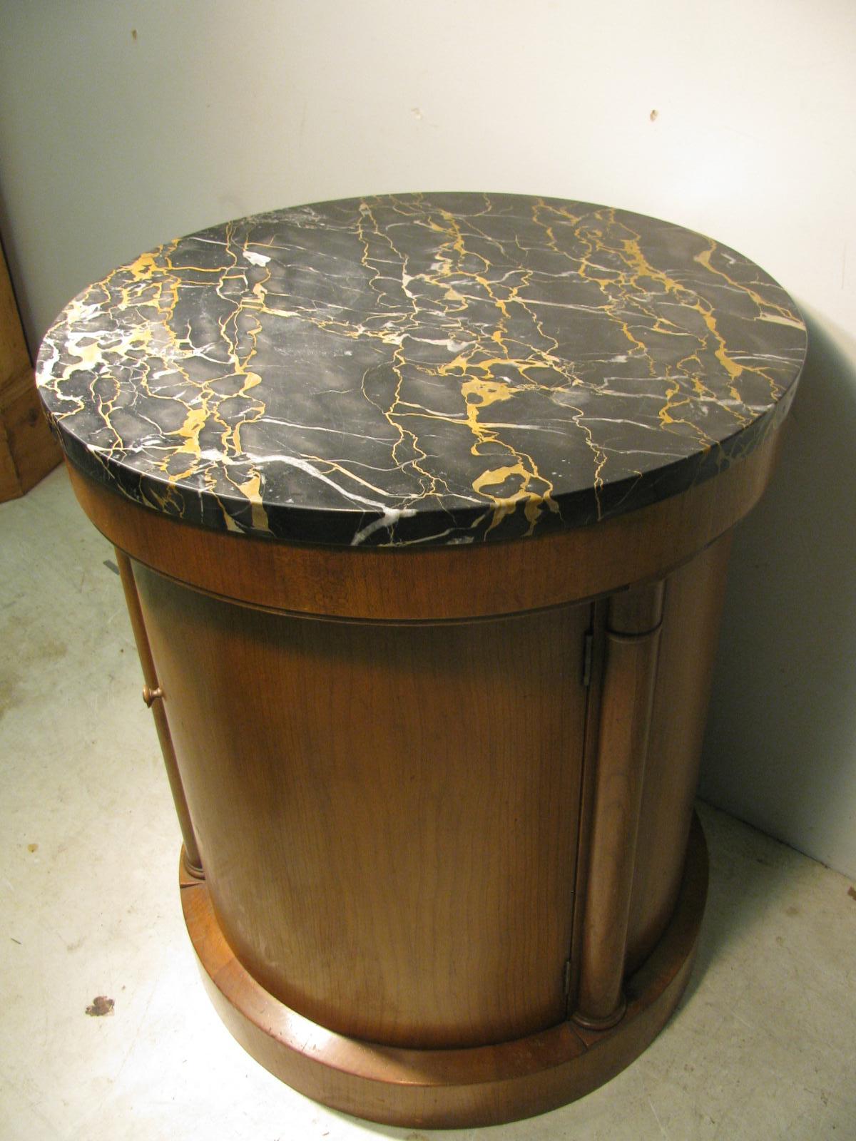 Polished Neoclassical Marble Top Round Side Table Bar Cabinet Baker Furniture