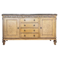 Vintage Neoclassical Marble Top Sideboard With Sunburst Veneer