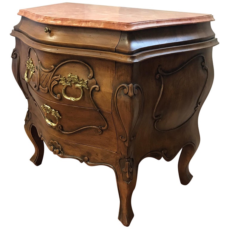 Neoclassical Marble Top Three Drawer Nightstand Bombe Chest For Sale At 1stdibs