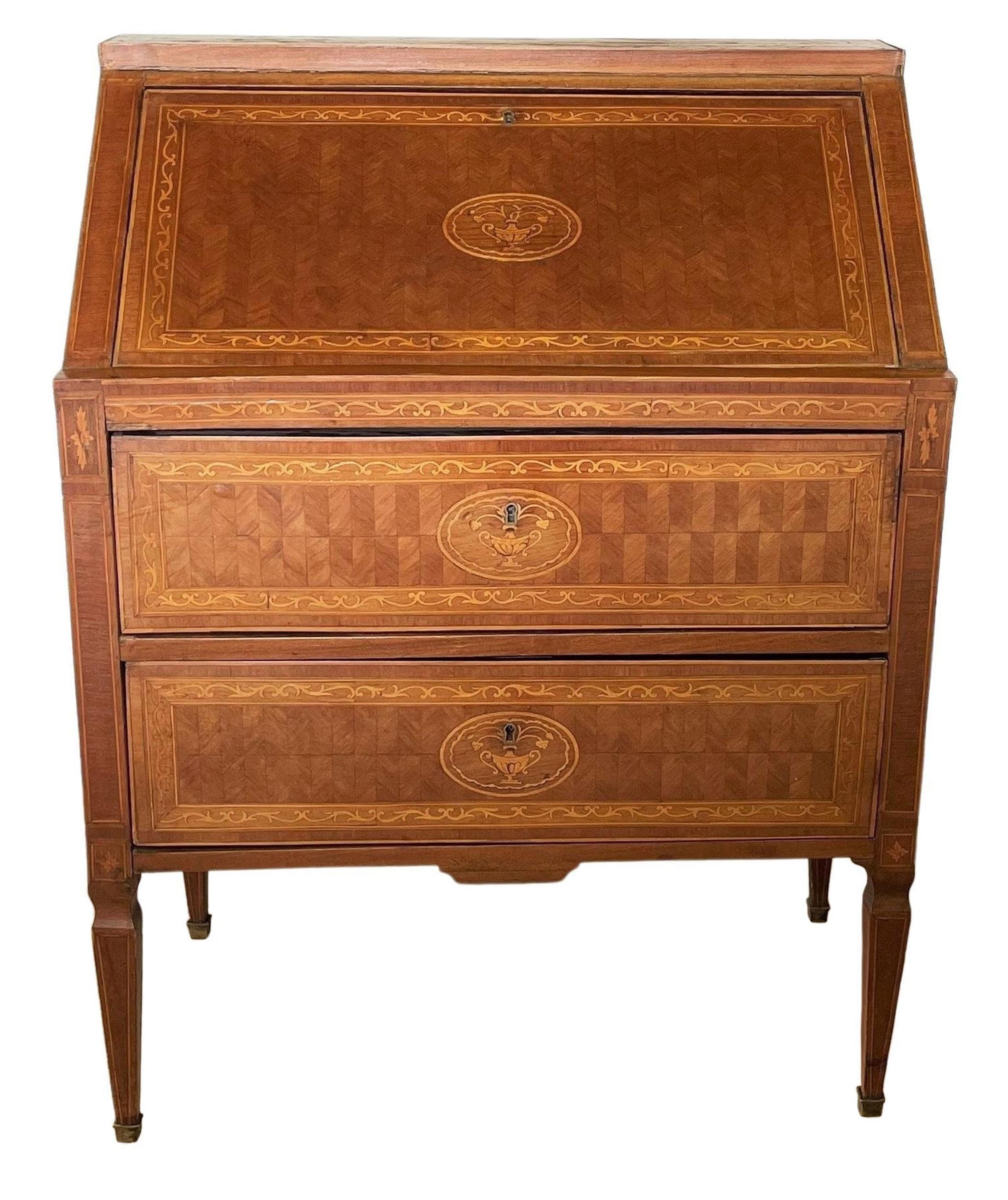 Neoclassical Marquetry Bureau De Dame in the Style of Giuseppe Maggiolini, Italy