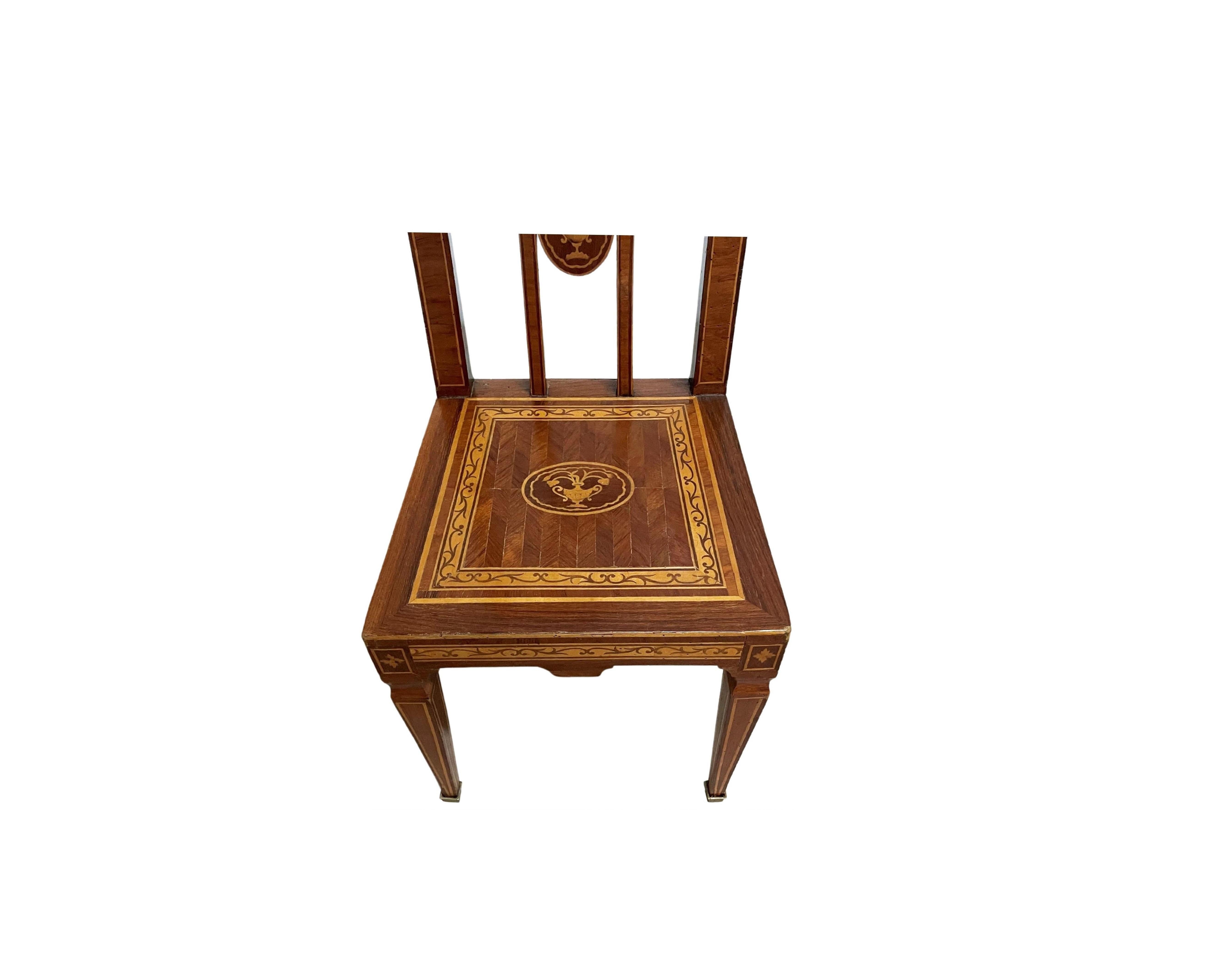 Italian Neoclassical Marquetry Desk Chair in the Style of Giuseppe Maggiolini, Italy For Sale
