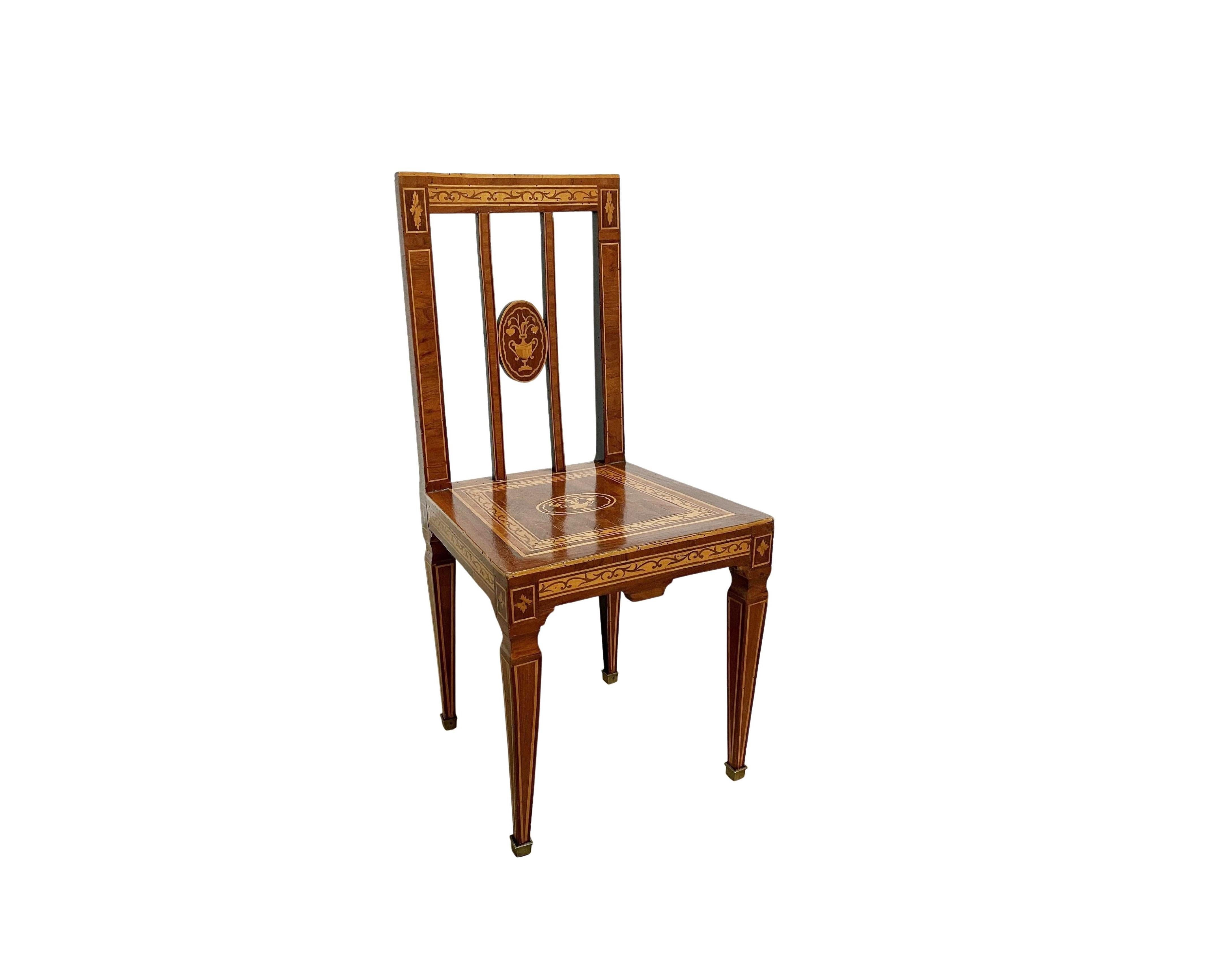 19th Century Neoclassical Marquetry Desk Chair in the Style of Giuseppe Maggiolini, Italy For Sale