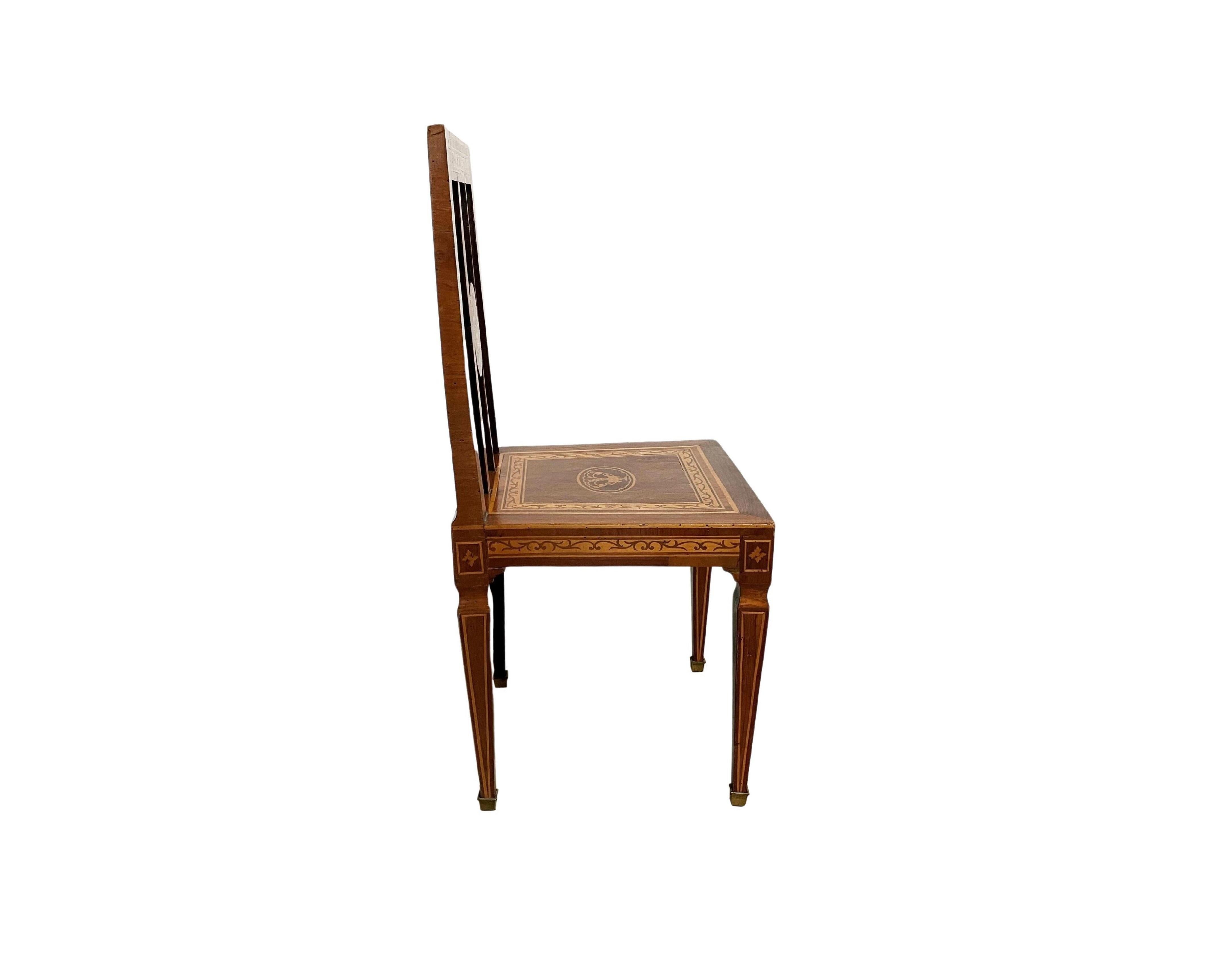 Neoclassical Marquetry Desk Chair in the Style of Giuseppe Maggiolini, Italy For Sale 1