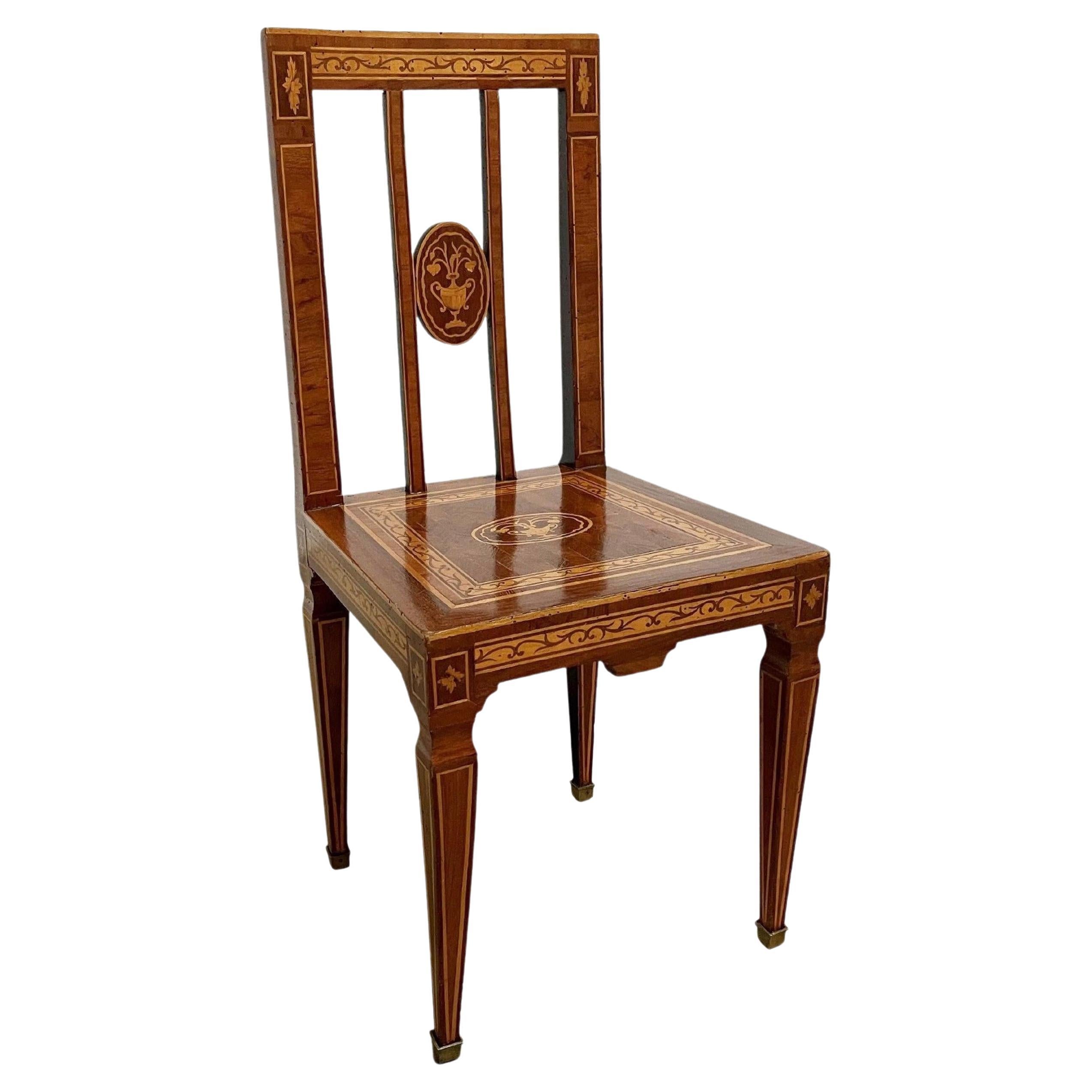 Neoclassical Marquetry Desk Chair in the Style of Giuseppe Maggiolini, Italy For Sale