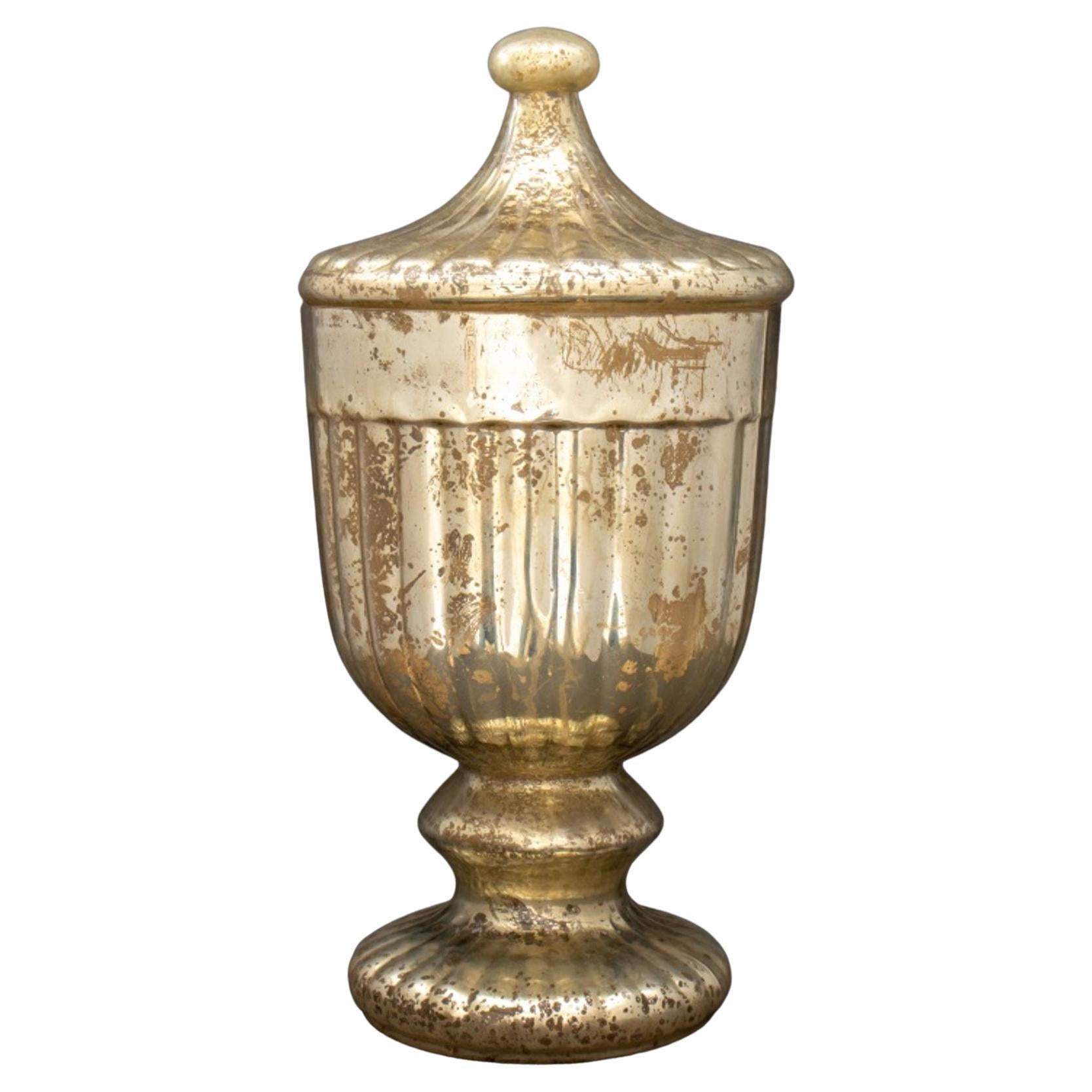 Neoclassical Mercury Glass Urn Vase with Cover For Sale