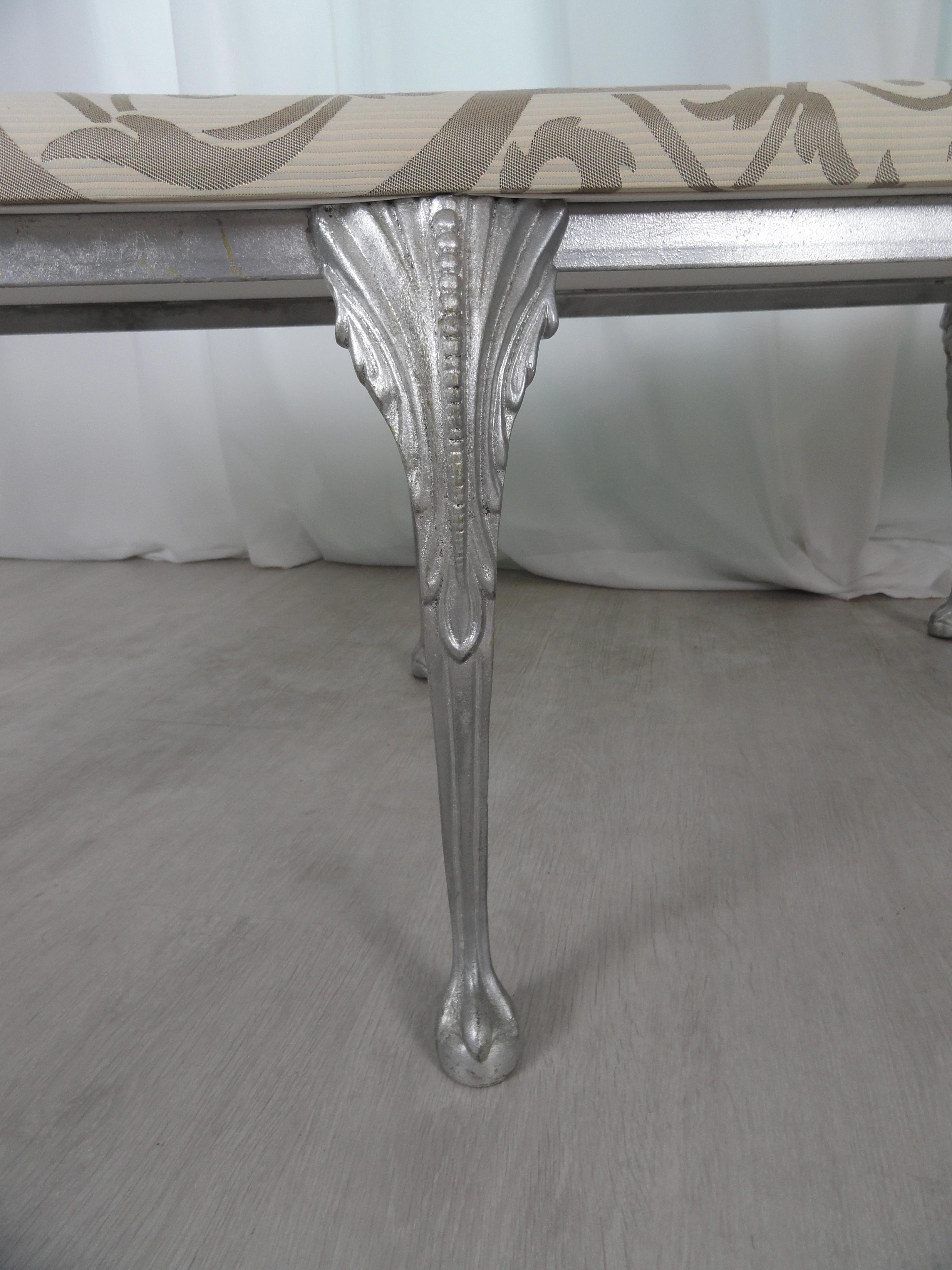 American Neoclassical Metal and Upholstered Bench For Sale