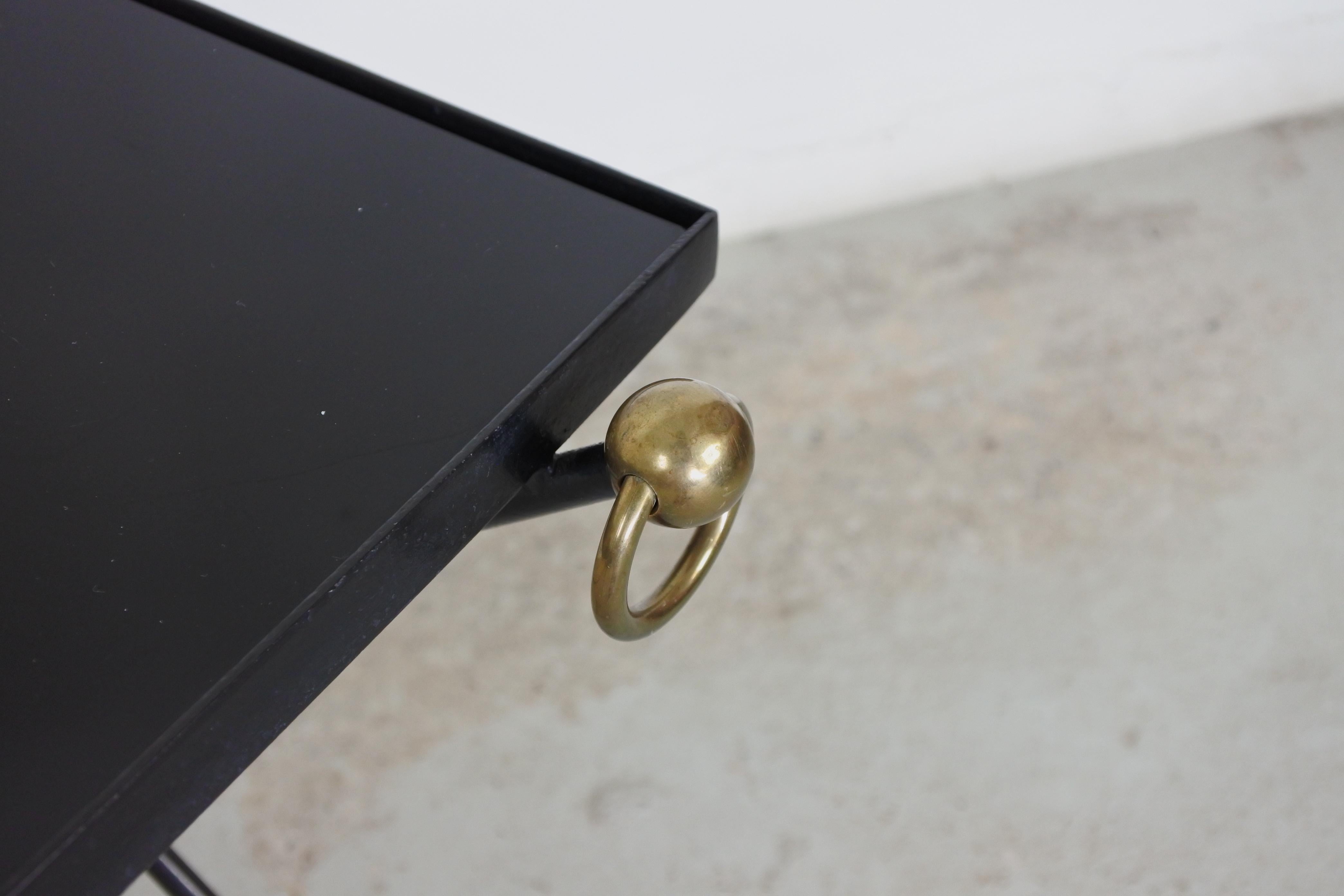 Neoclassical Metal, Brass and Black Opaline Glass Coffee Table, France, 1950s 4