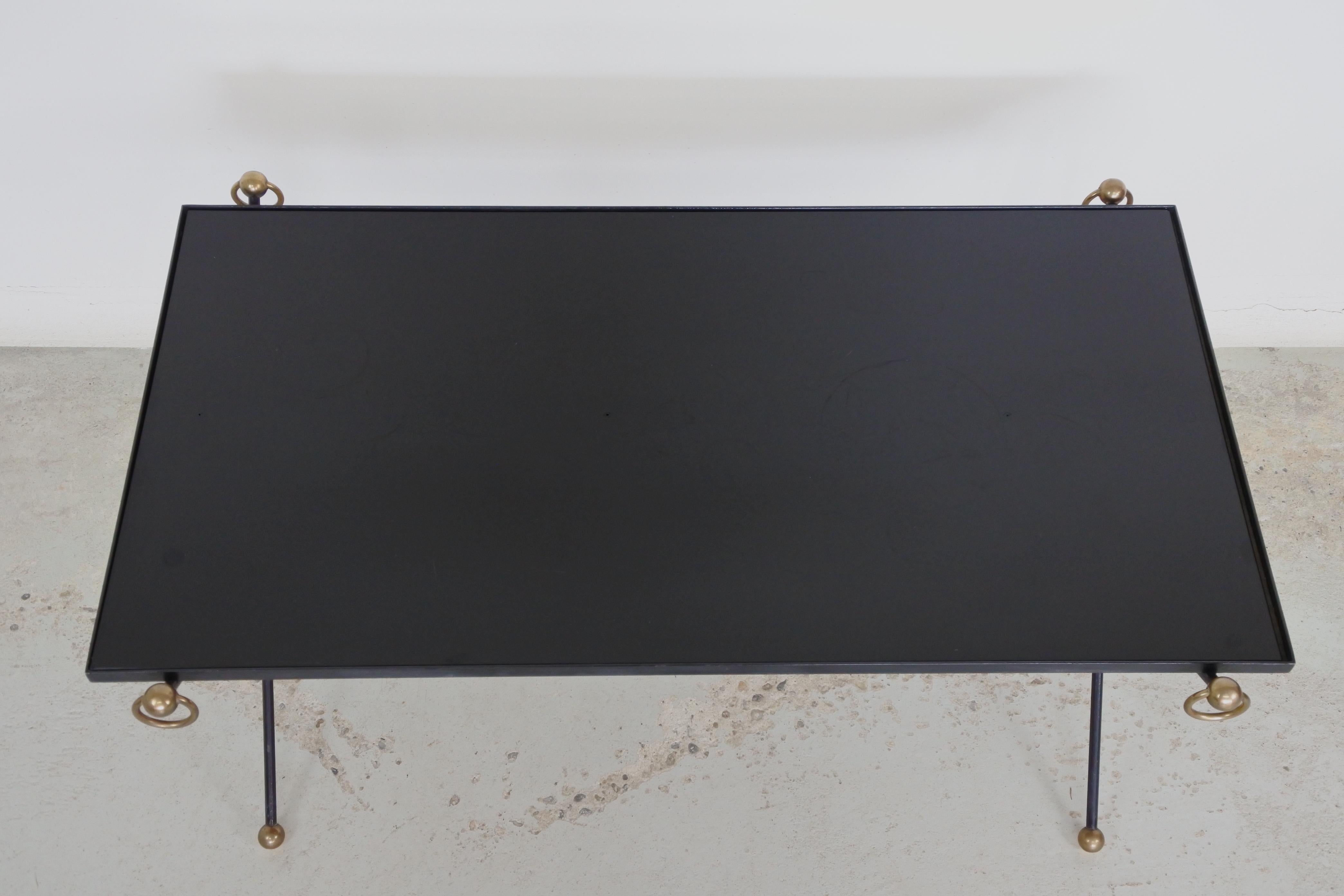 Neoclassical Metal, Brass and Black Opaline Glass Coffee Table, France, 1950s 6