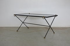 Neoclassical Metal, Brass and Black Opaline Glass Coffee Table, France, 1950s
