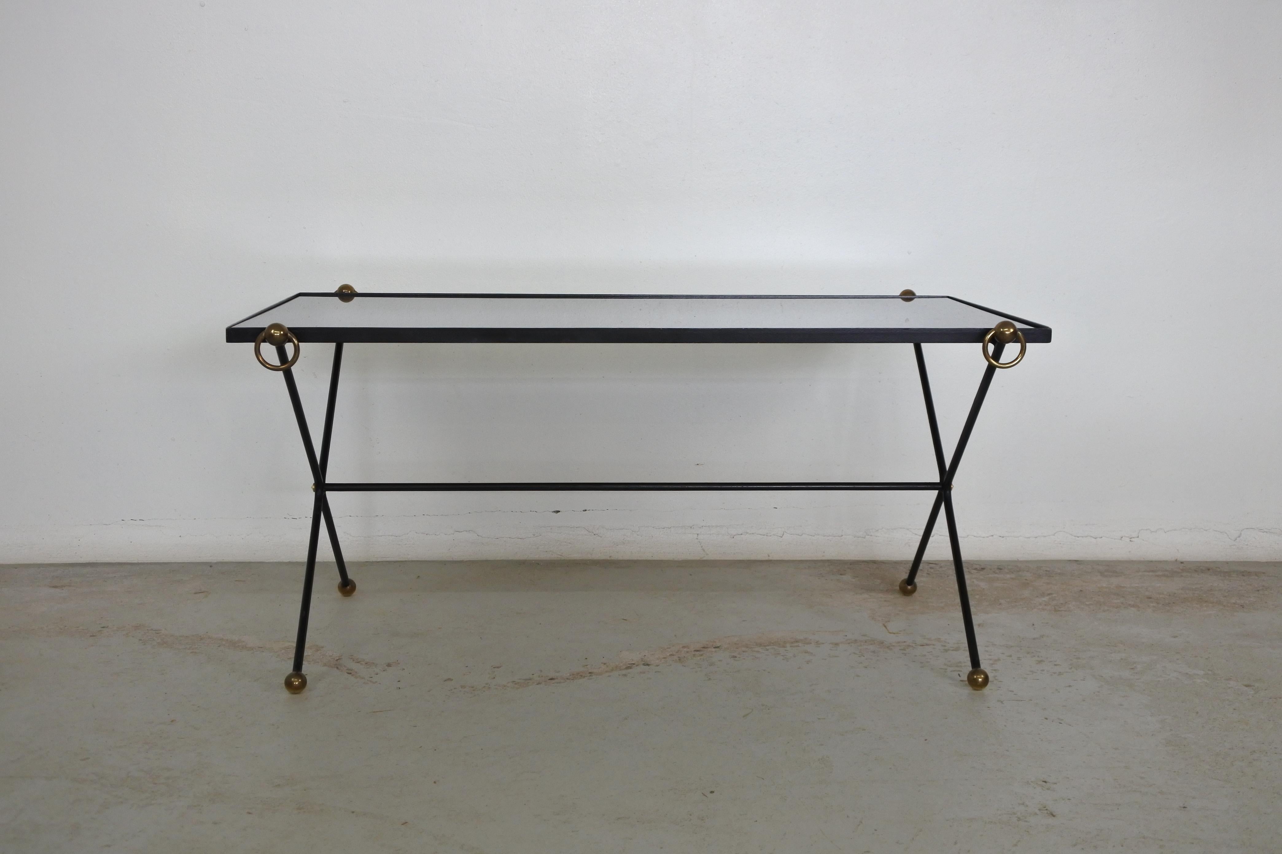 Neoclassical Revival Neoclassical Metal, Brass and Black Opaline Glass Coffee Table, France, 1950s