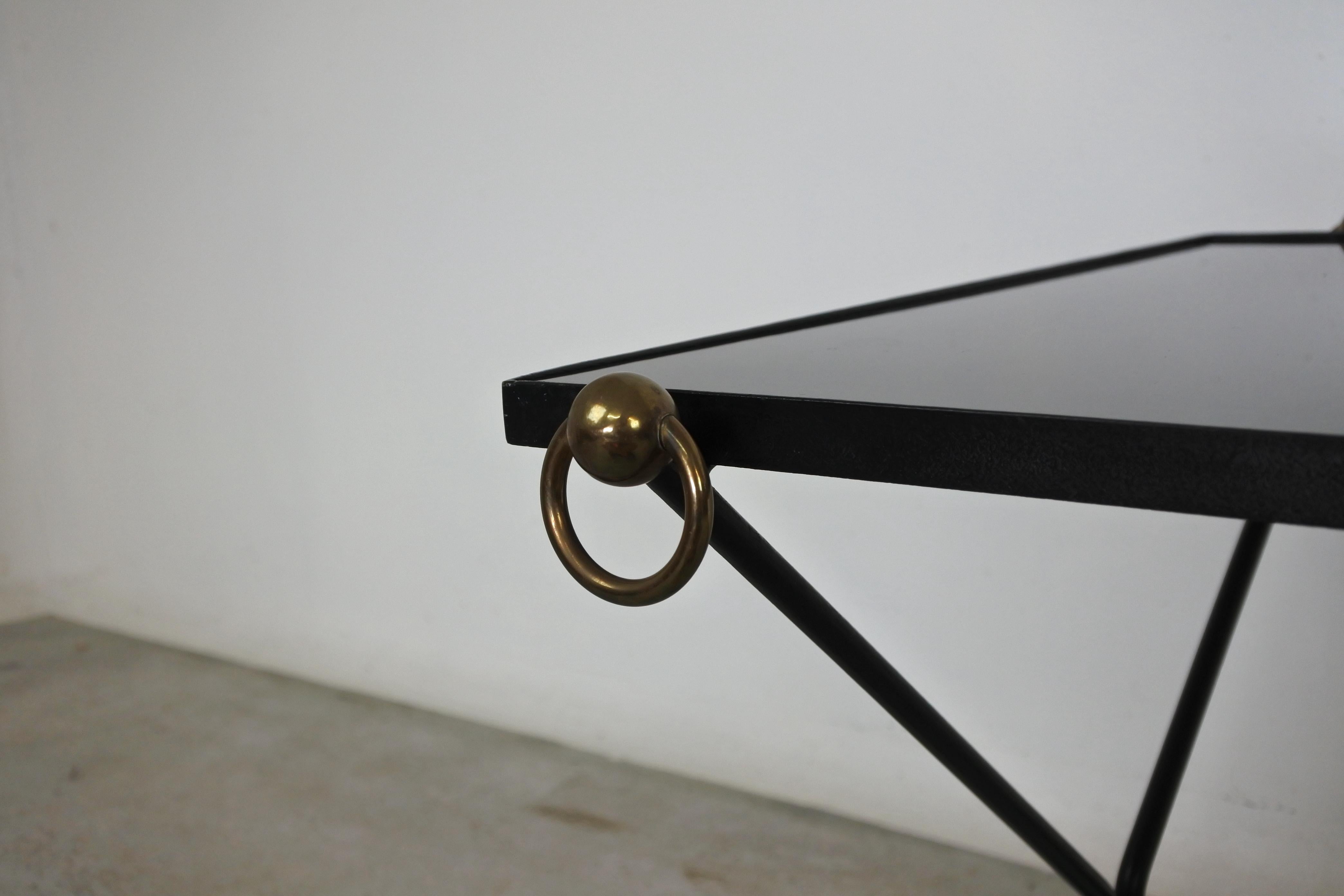 Neoclassical Metal, Brass and Black Opaline Glass Coffee Table, France, 1950s 3