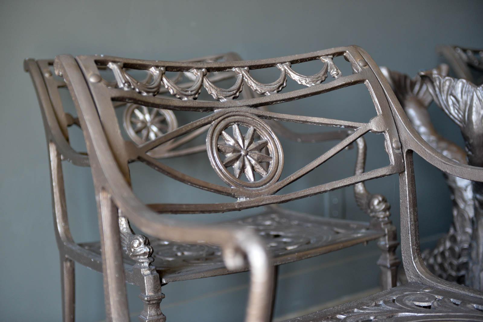 Late 20th Century Neoclassical Metal Dolphin Patio Set