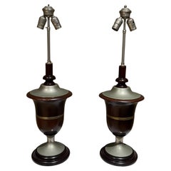 Vintage 1940s Modernism Neoclassical Mexican Mahogany Table Lamps Style Luis Barragan