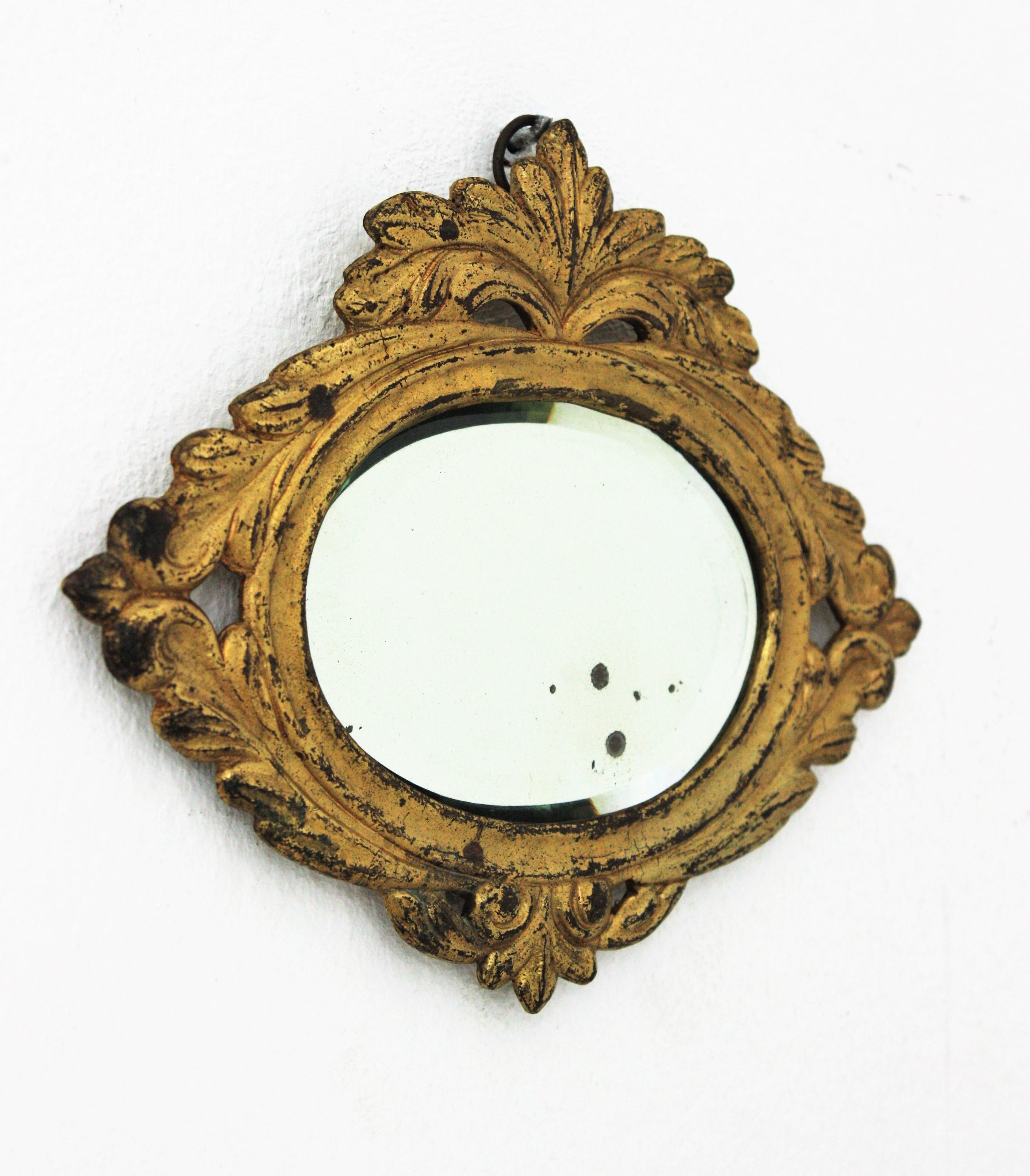 Spanish Neoclassical Mini Sized Bronze Mirror with Beveled Glass For Sale