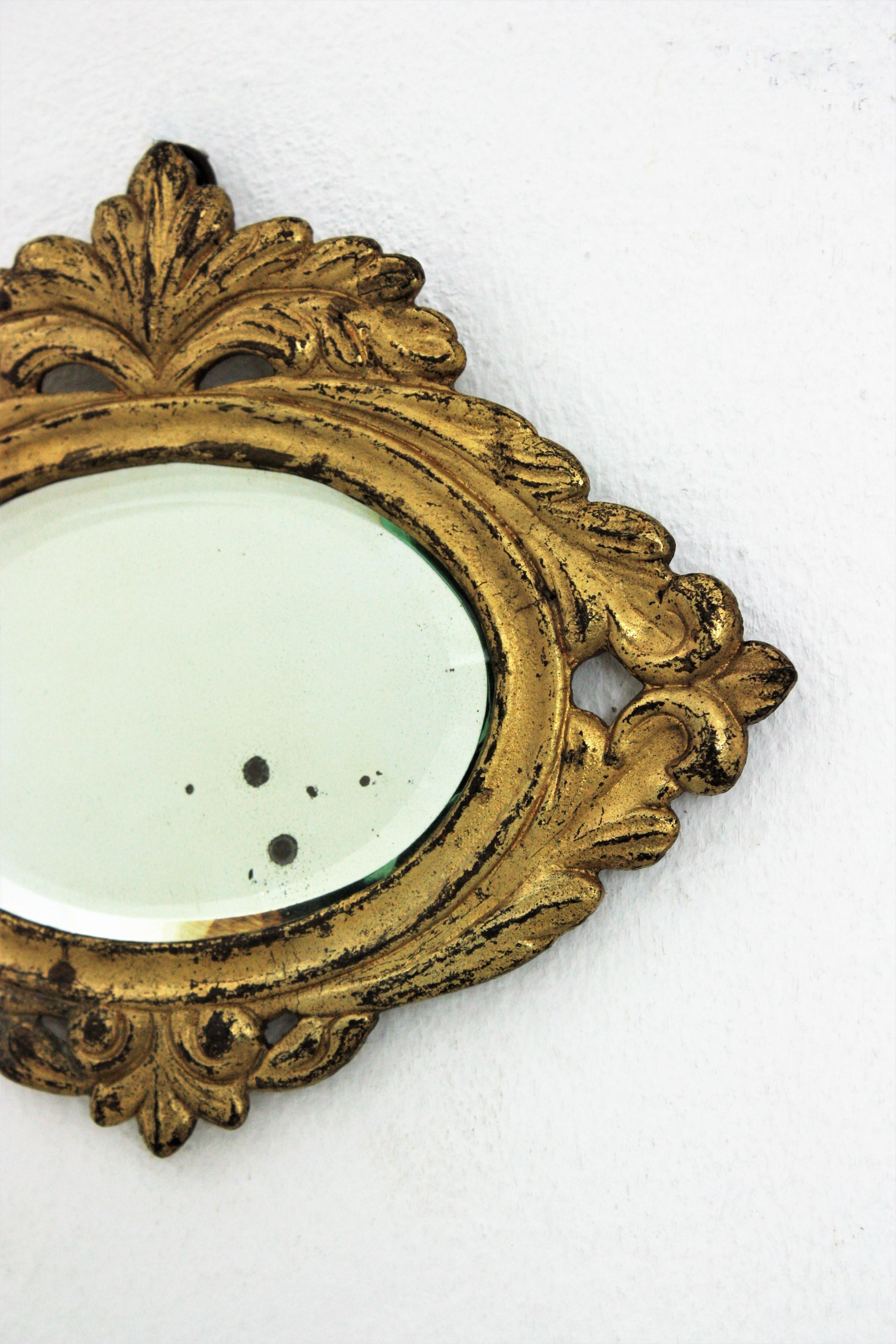 20th Century Neoclassical Mini Sized Bronze Mirror with Beveled Glass For Sale