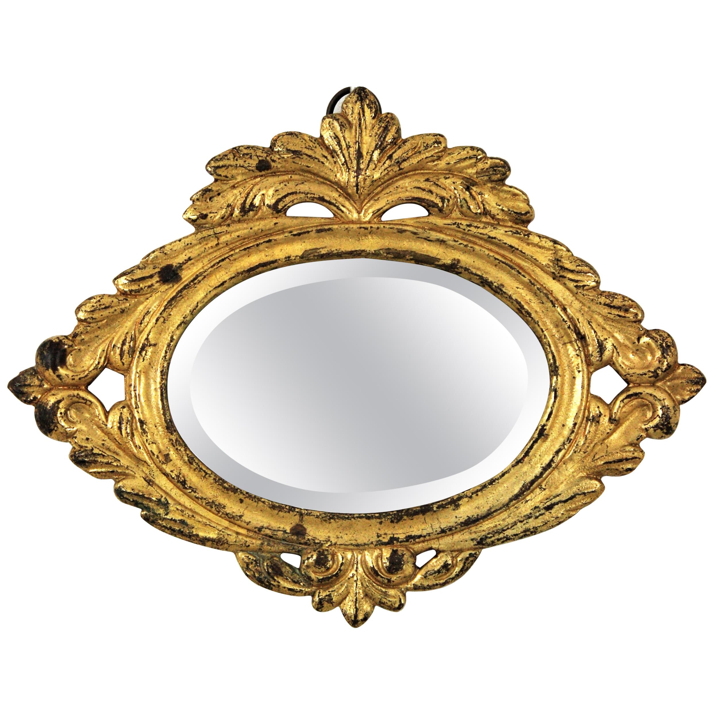 Neoclassical Mini Sized Bronze Mirror with Beveled Glass For Sale