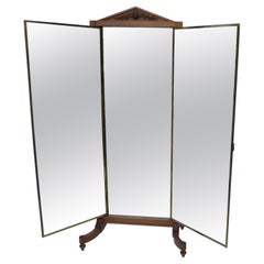 Neoclassical Miroir Brot 3 Panel Brass & Walnut Store Mirror France 1925