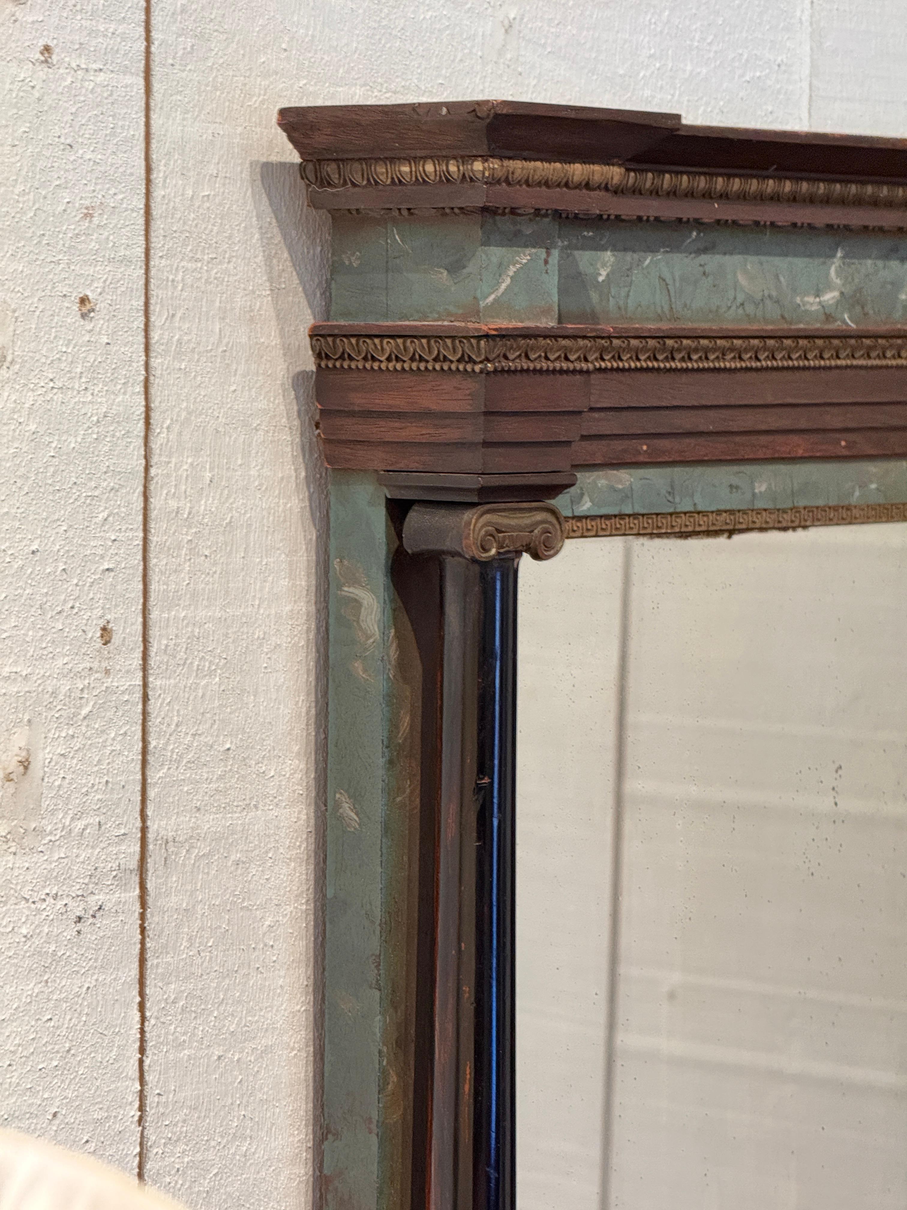 Wood Neoclassical Mirror With Columns and Molded Cornice For Sale