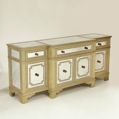 Neoclassical Mirrored, Green and Silvered Side Cabinet