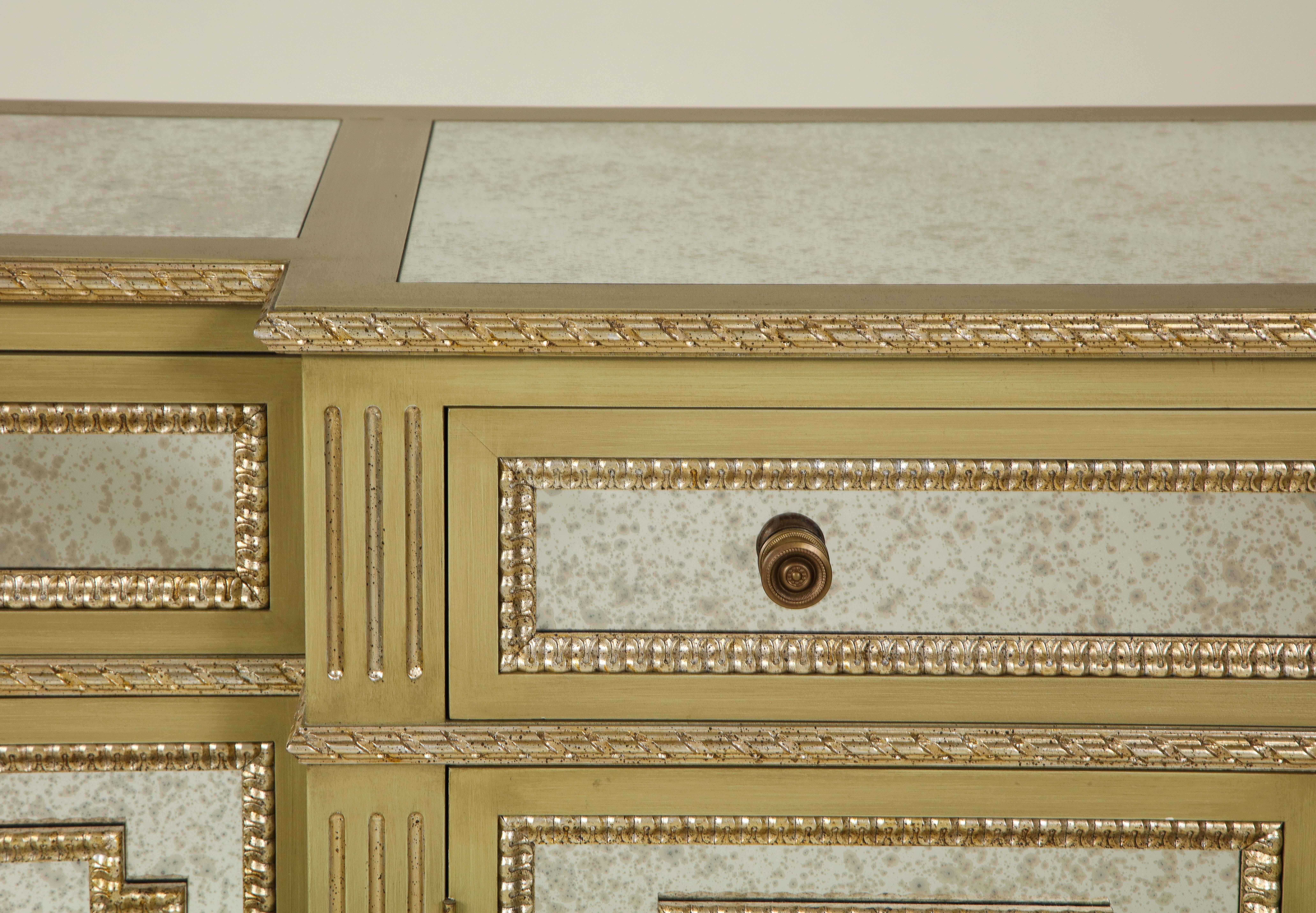 20th Century Neoclassical Mirrored, Green and Silvered Side Cabinet