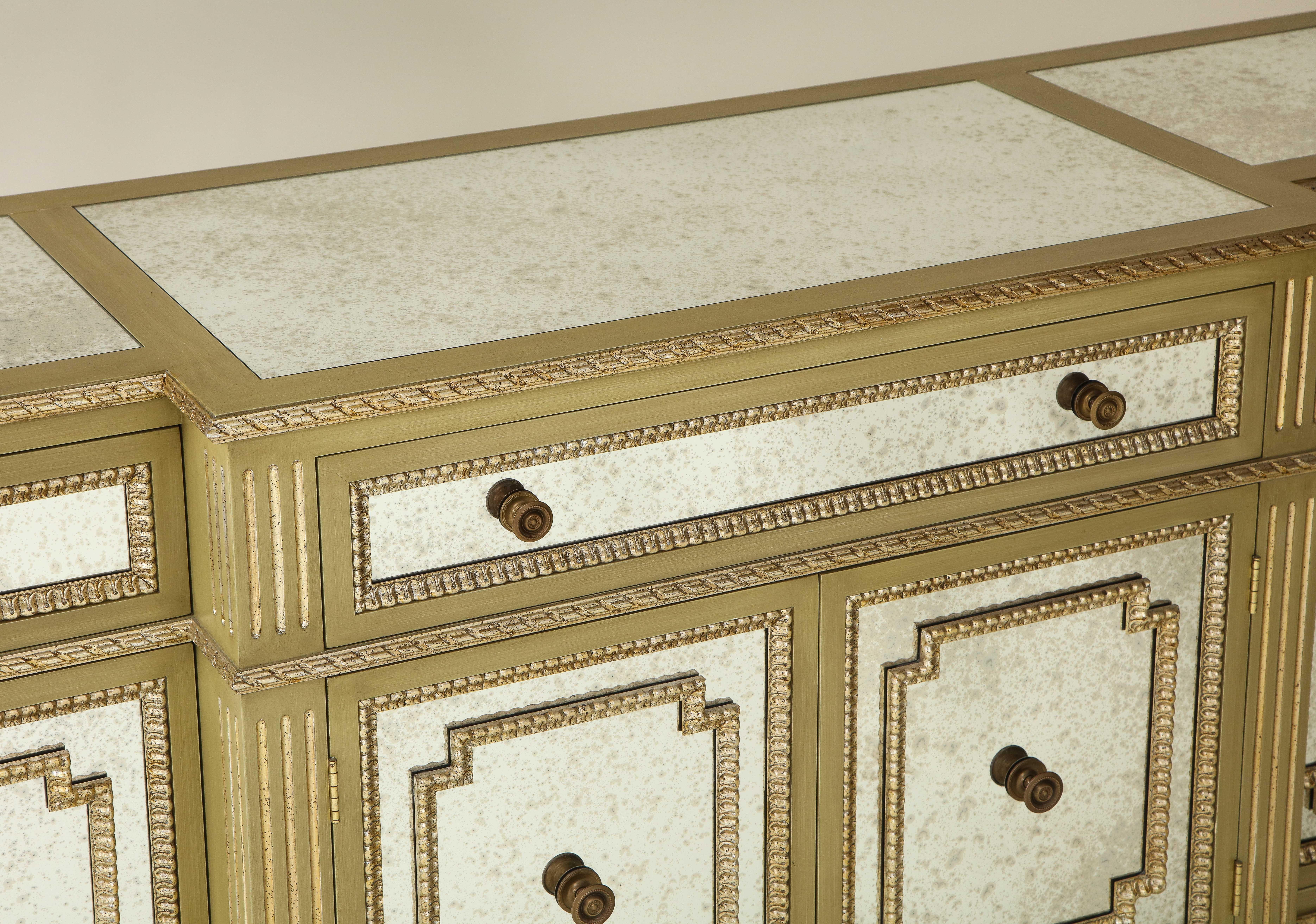 Neoclassical Mirrored, Green and Silvered Side Cabinet 1