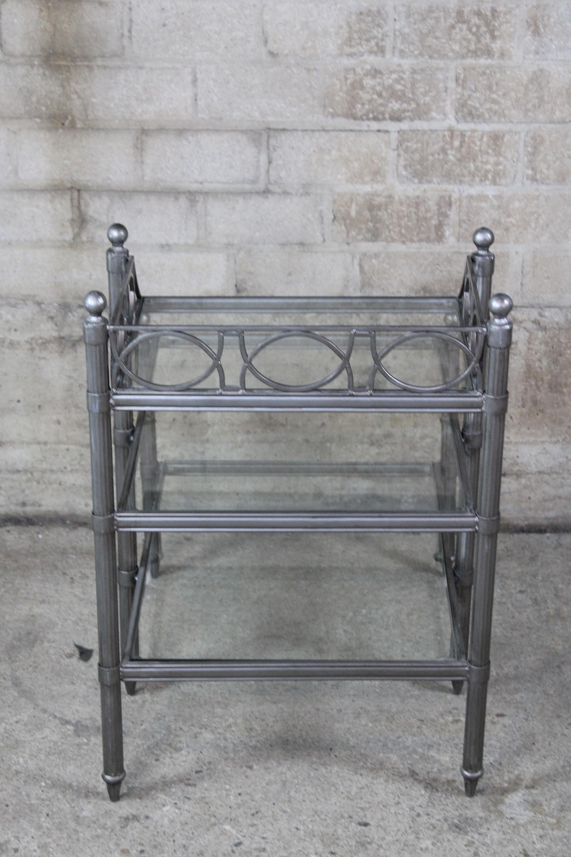 Neoclassical Modern 3 Tiered Glass and Metal Étagère Side End Accent Table 1