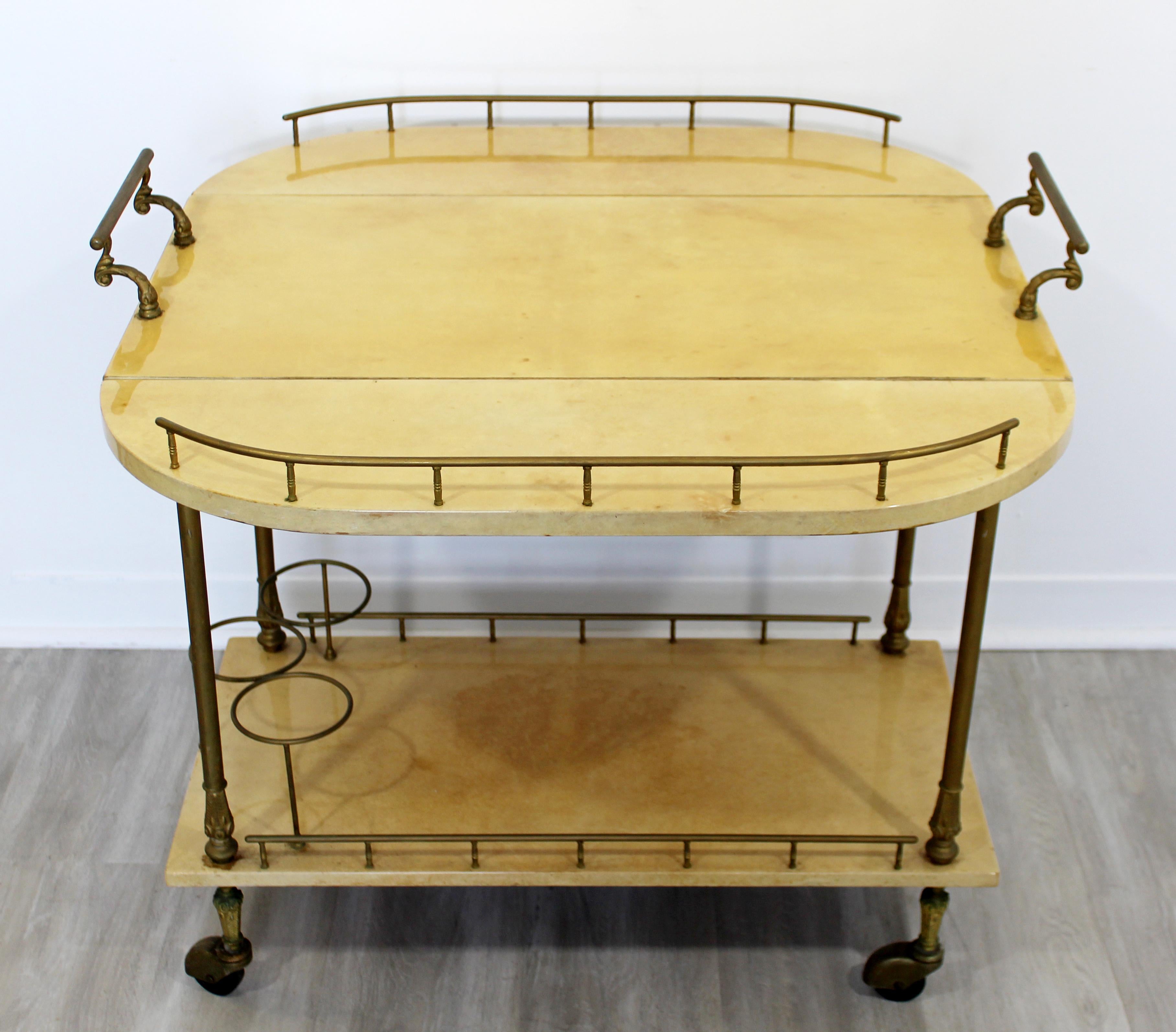 Italian Neoclassical Modern Aldo Tura Lacquered Goatskin 2-Tier Bar Cart, Italy, 1960s