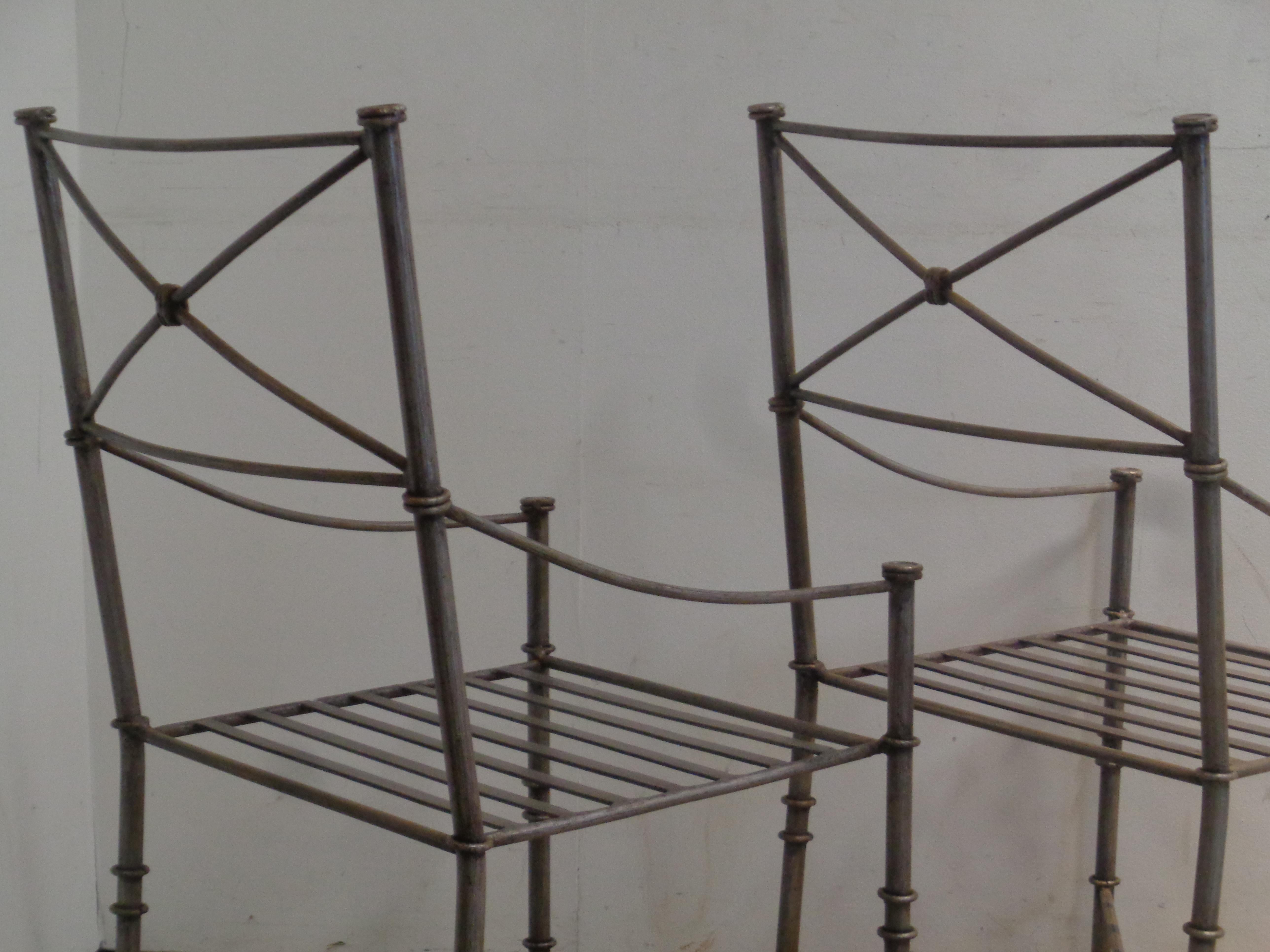 Neoclassical Modern Silvered Iron Armchairs in the style of Giacometti 5
