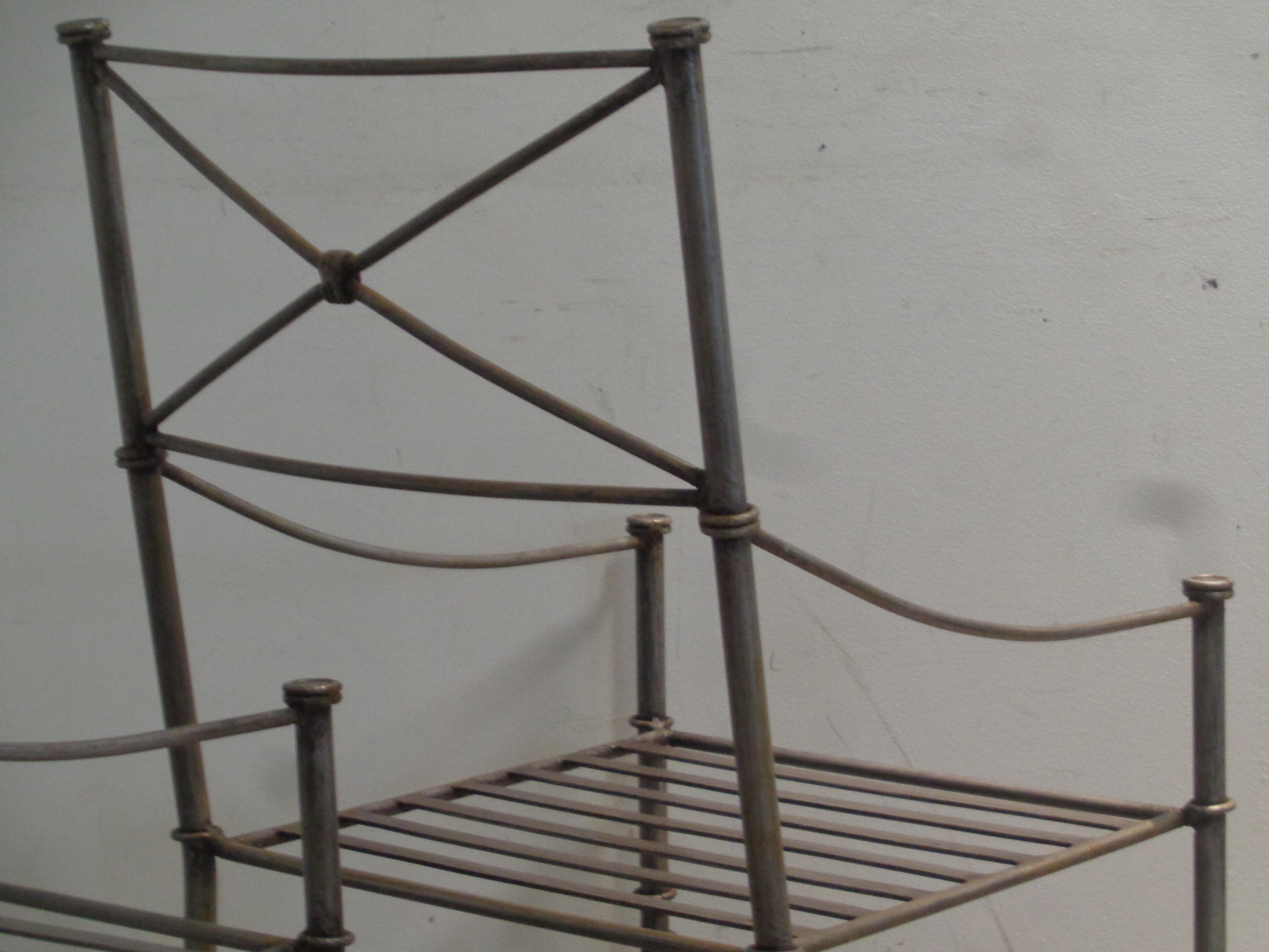 Neoclassical Modern Silvered Iron Armchairs in the style of Giacometti 6