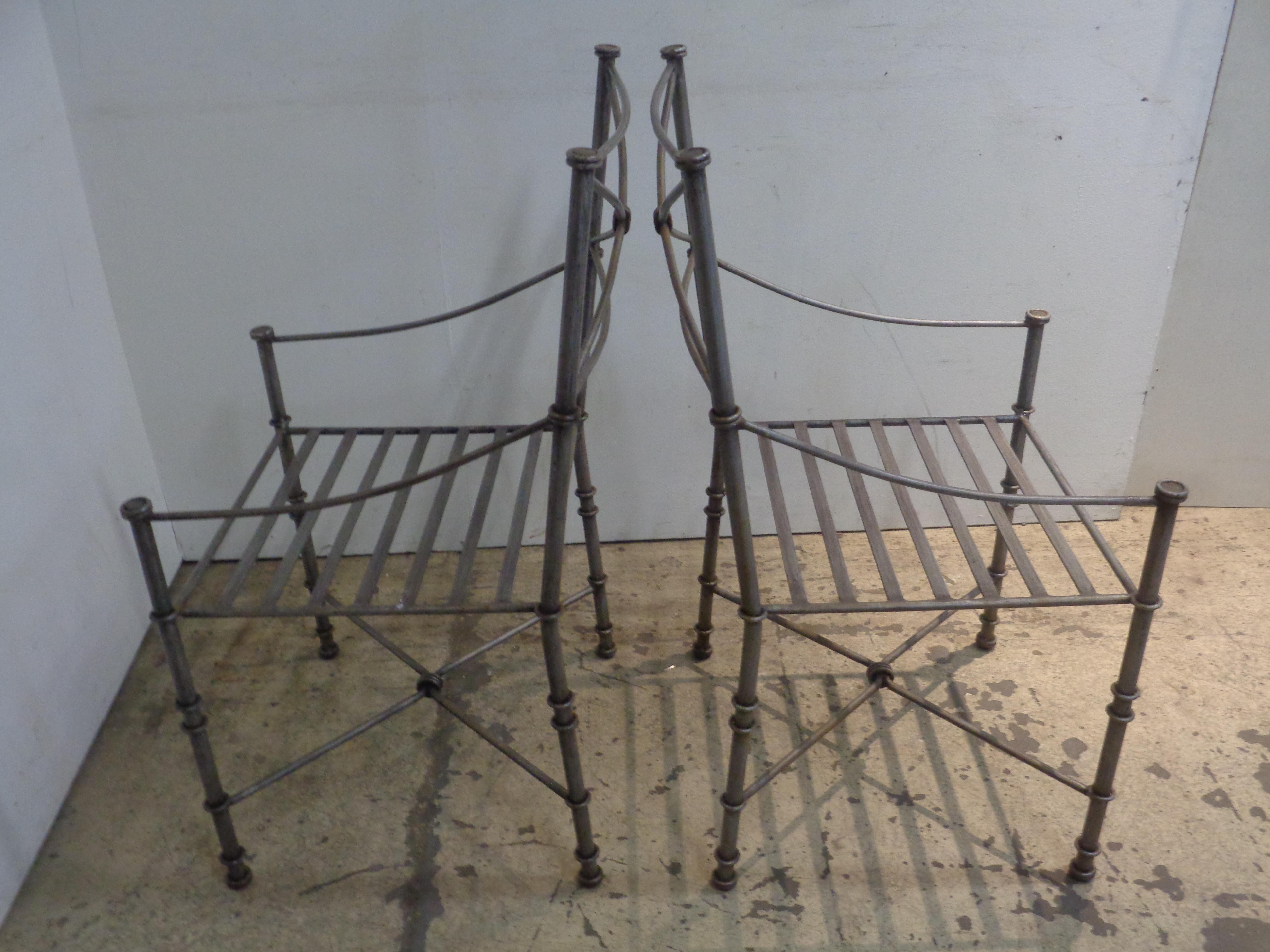 Neoclassical Modern Silvered Iron Armchairs in the style of Giacometti 7
