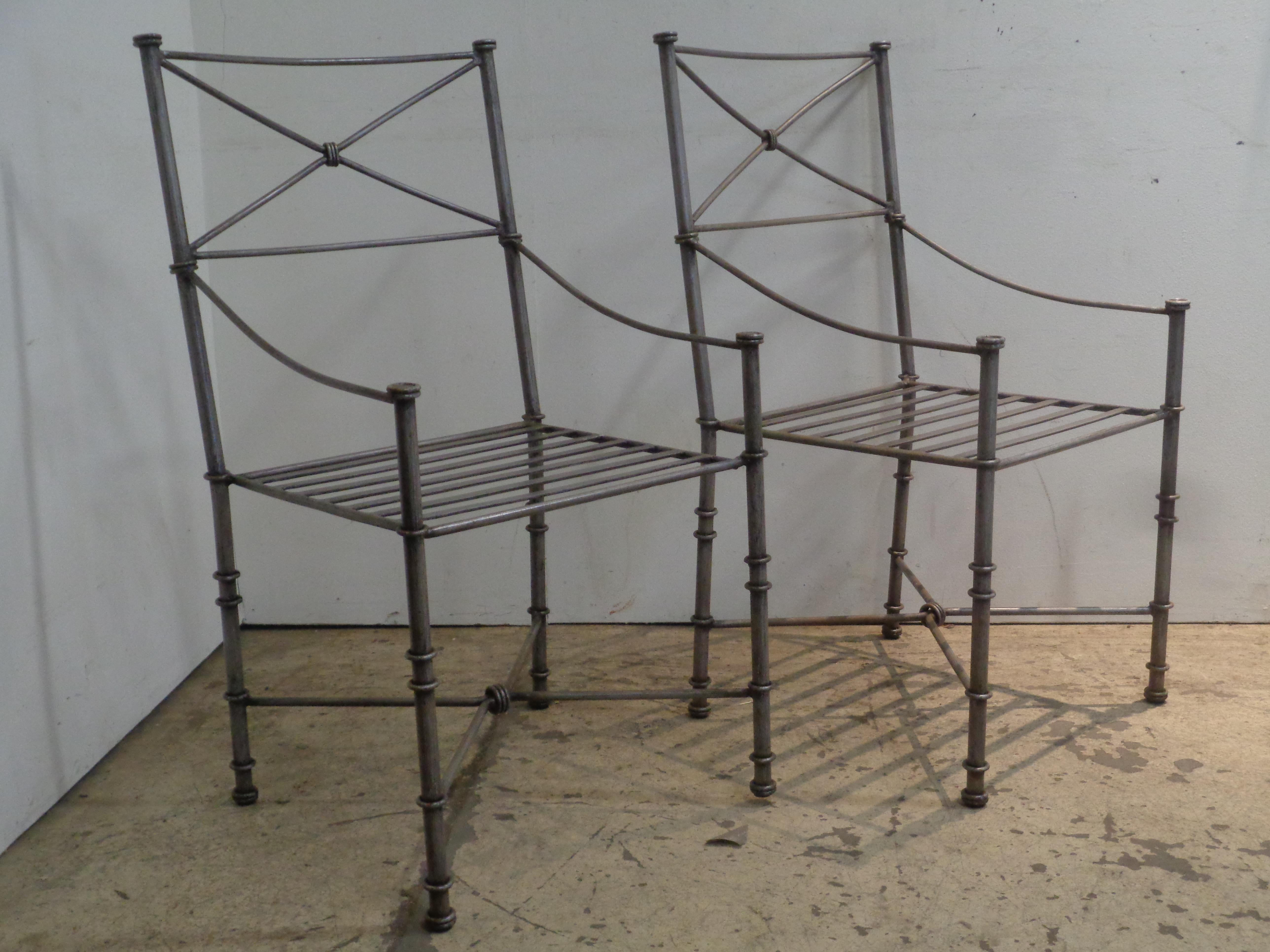 Neoclassical Modern Silvered Iron Armchairs in the style of Giacometti 9