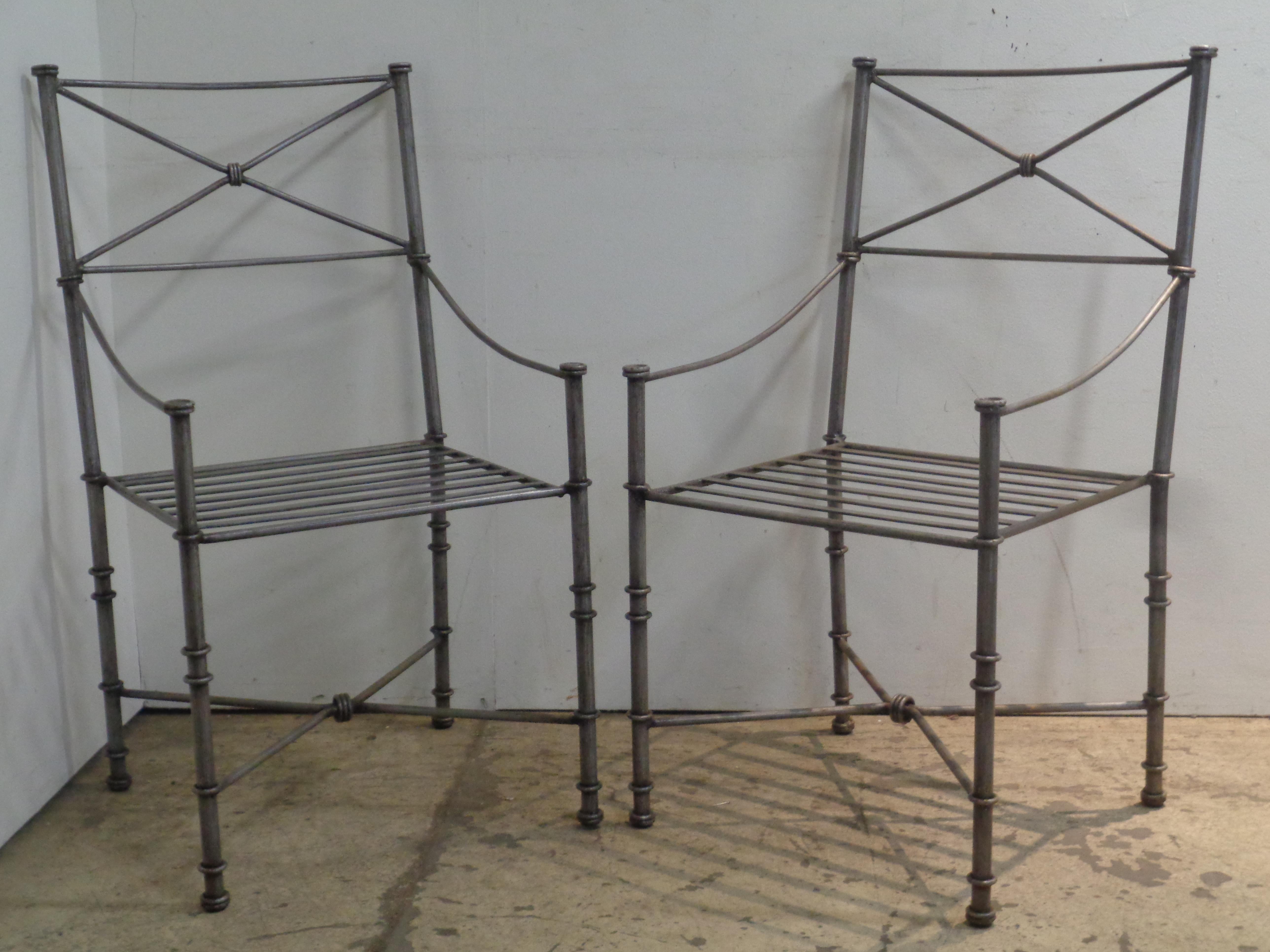 Neoclassical Modern Silvered Iron Armchairs in the style of Giacometti In Good Condition In Rochester, NY
