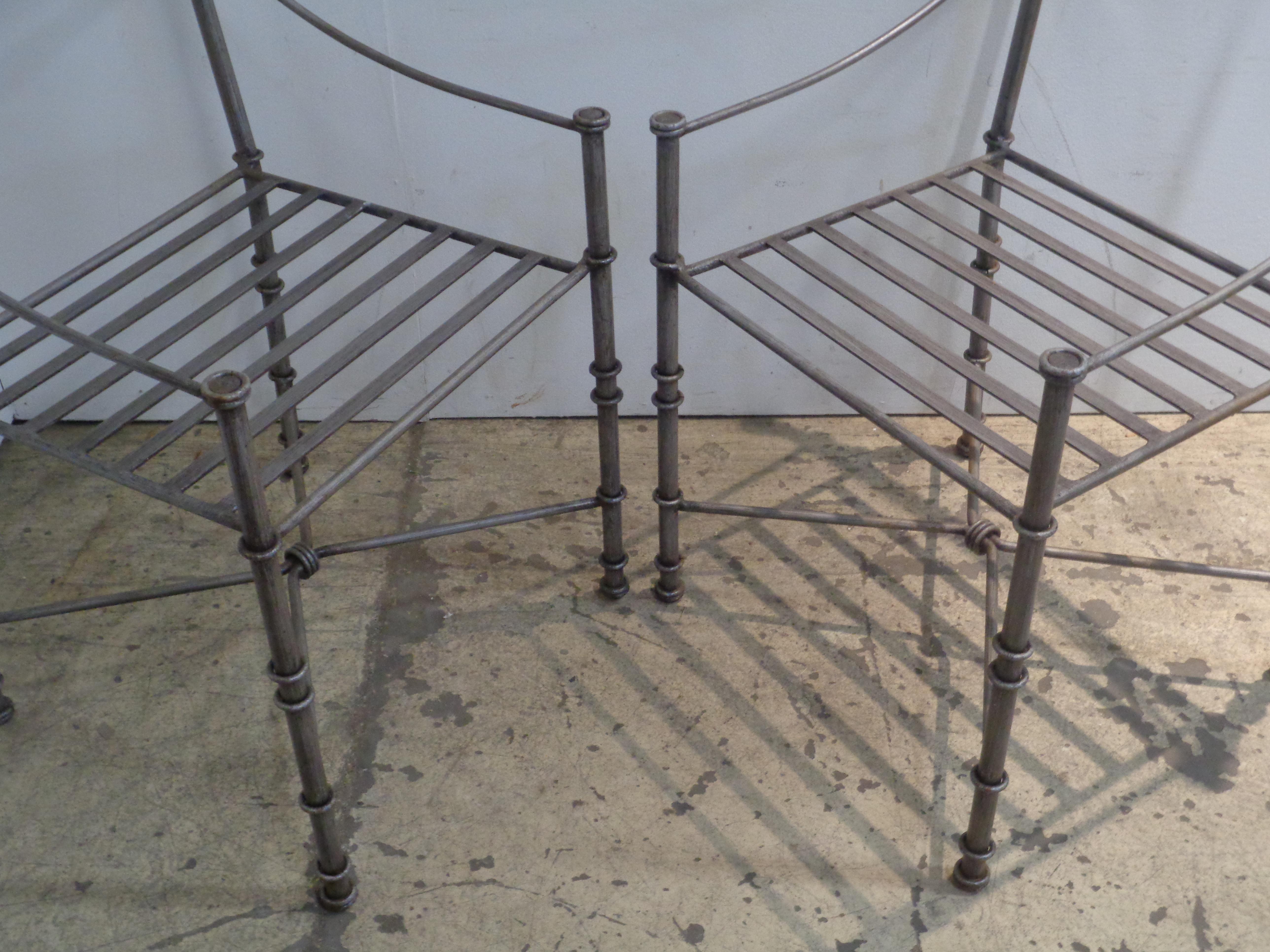 20th Century Neoclassical Modern Silvered Iron Armchairs in the style of Giacometti