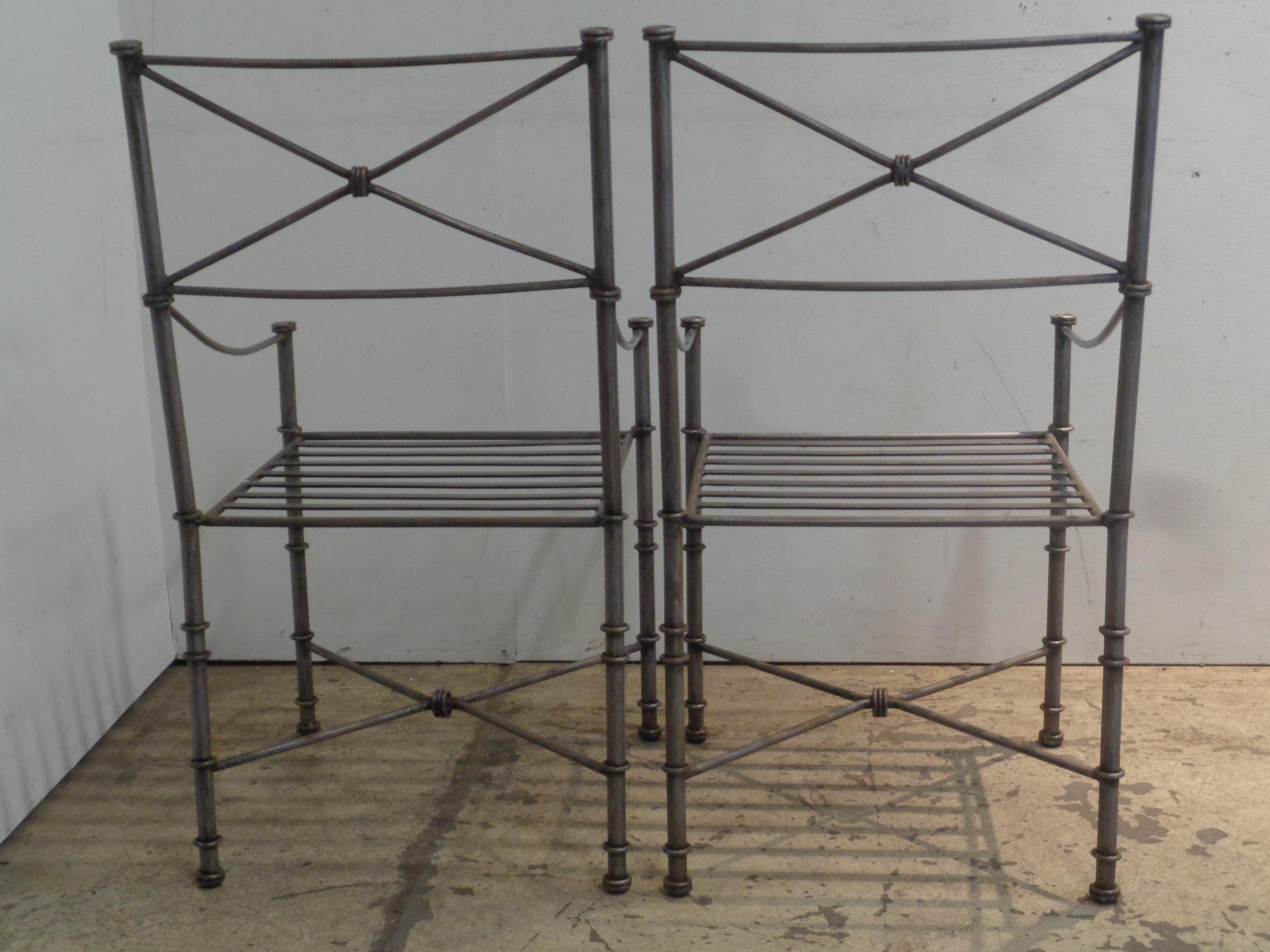 Neoclassical Modern Silvered Iron Armchairs in the style of Giacometti 2