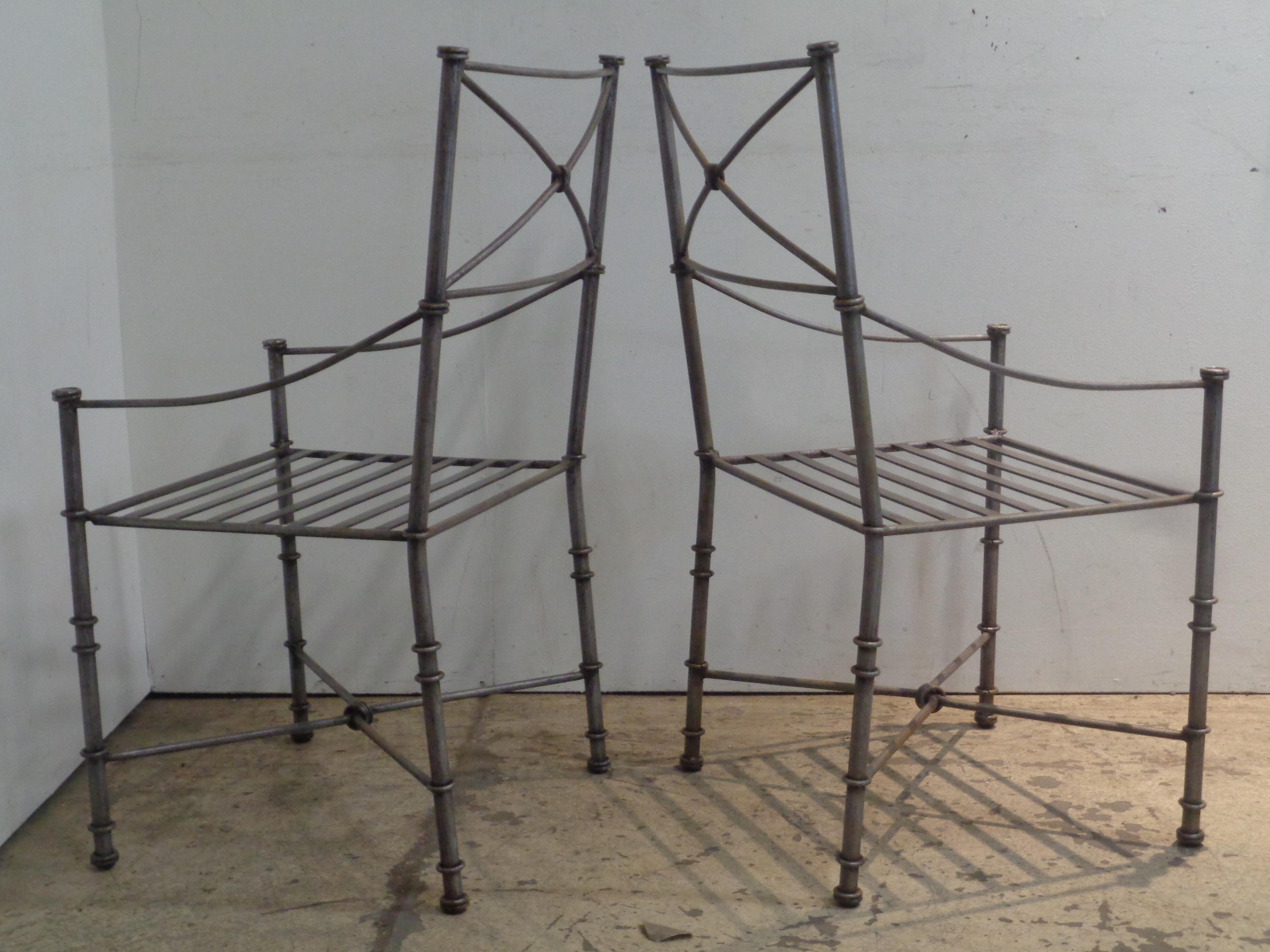 Neoclassical Modern Silvered Iron Armchairs in the style of Giacometti 3