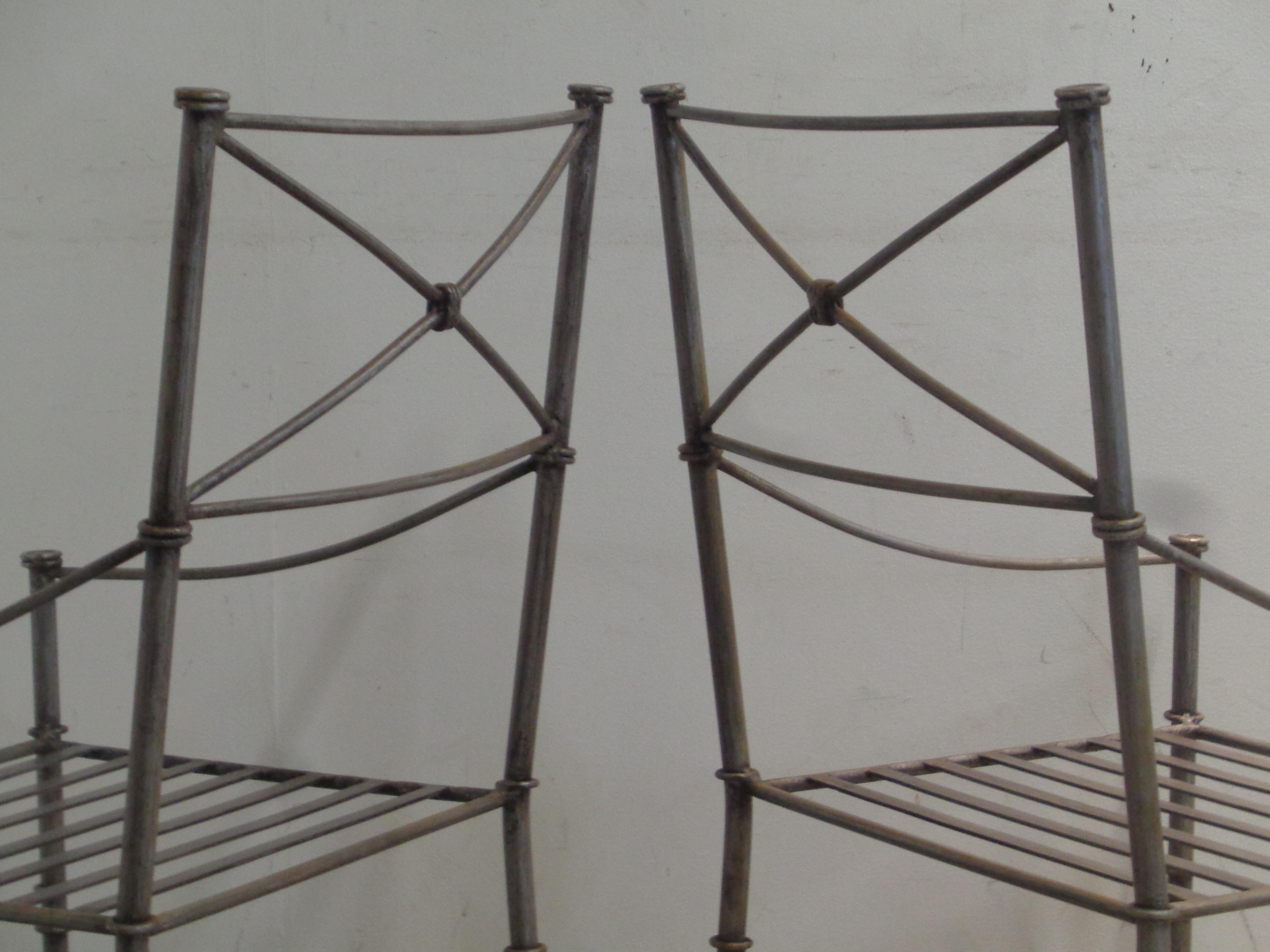 Neoclassical Modern Silvered Iron Armchairs in the style of Giacometti 4