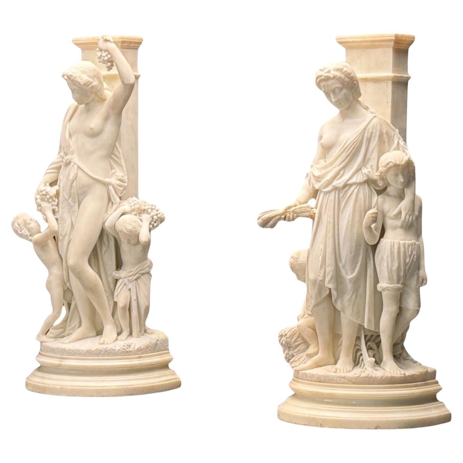 Néoclassique, Mère et enfants, sculptures en marbre, Italie, années 1920