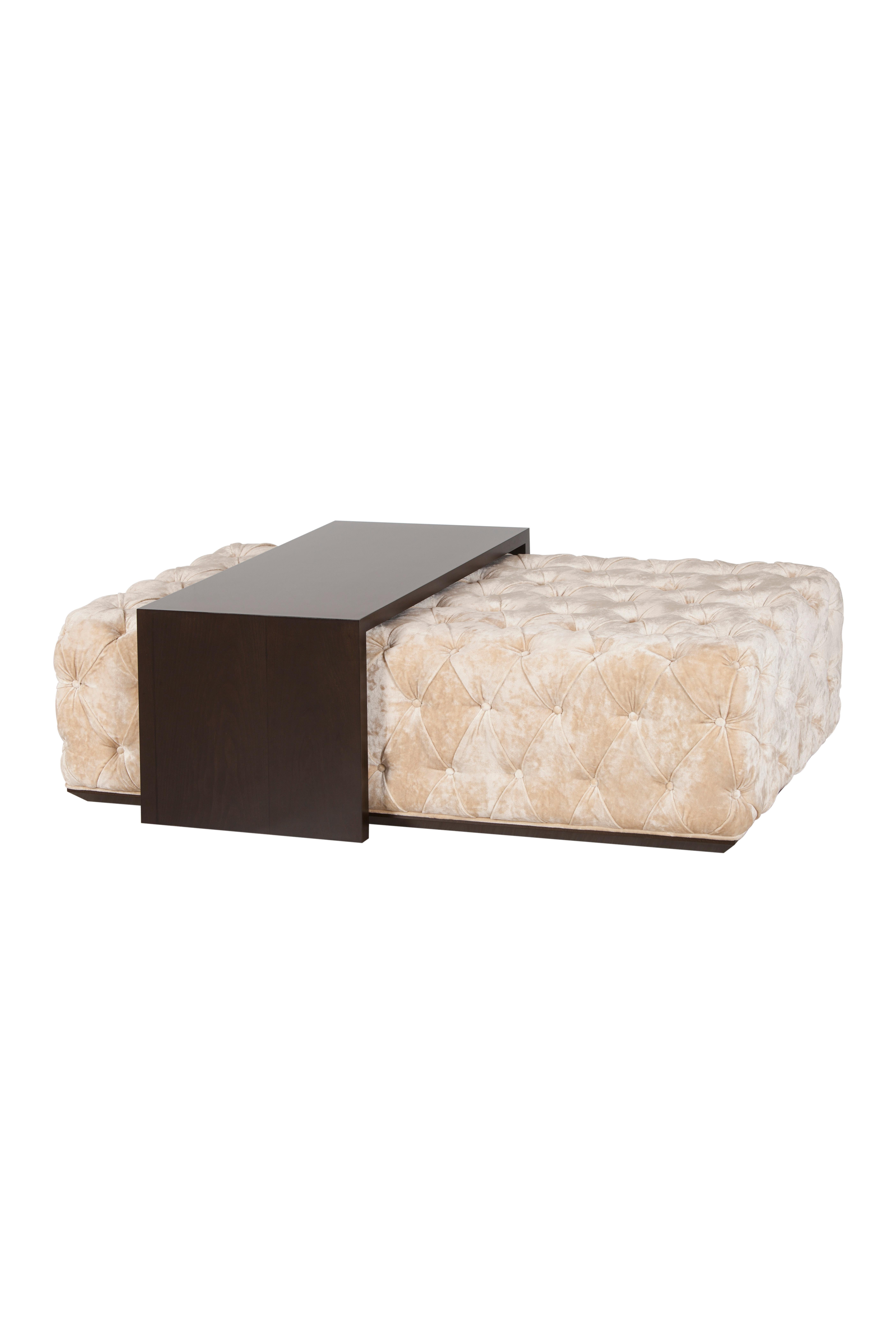 Mid-Century Modern Moulins Couchtische Samt Capitonné Handmade Greenapple (Moderne der Mitte des Jahrhunderts) im Angebot