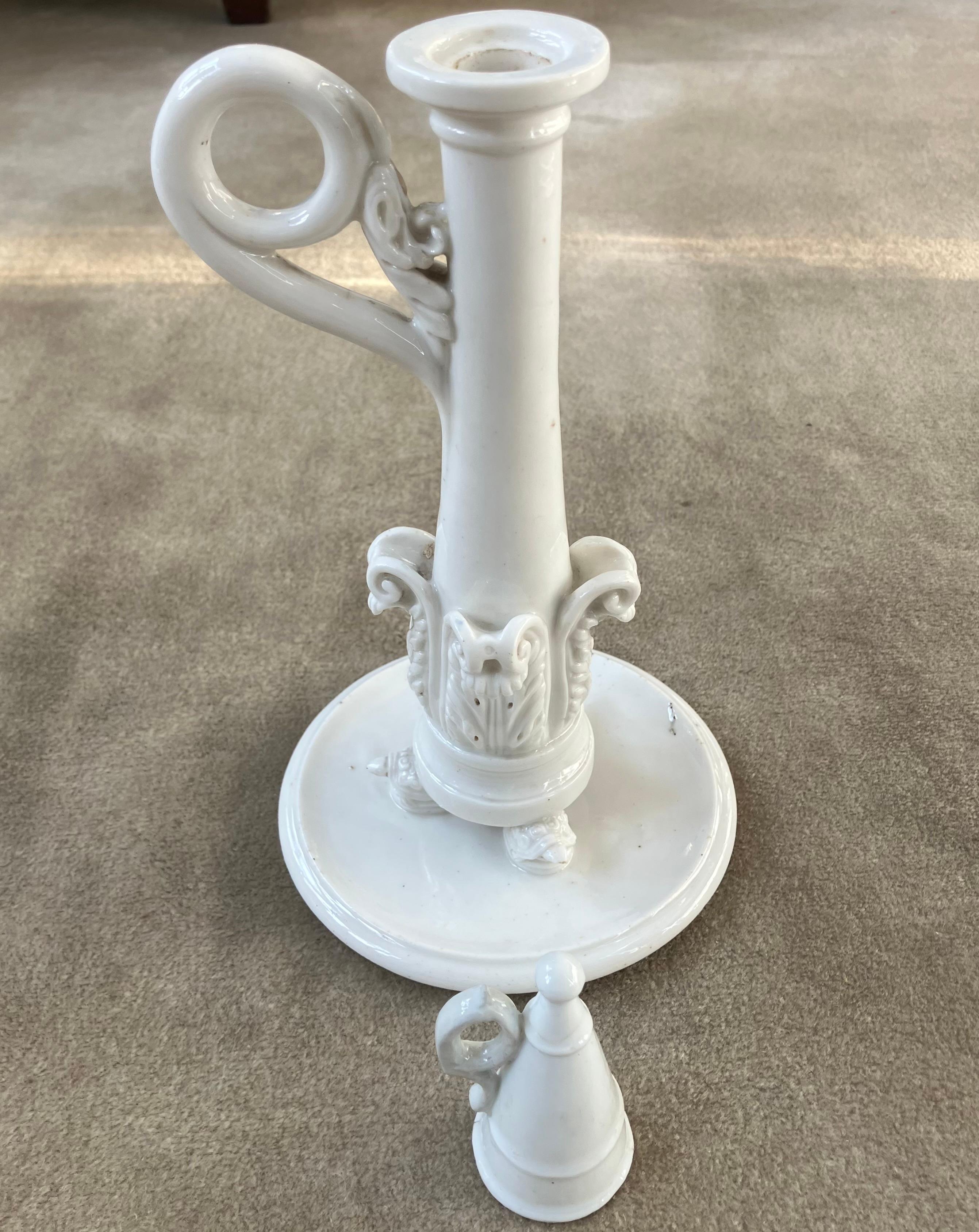 Italian Neoclassical Naples White Porcelain Candlestick For Sale