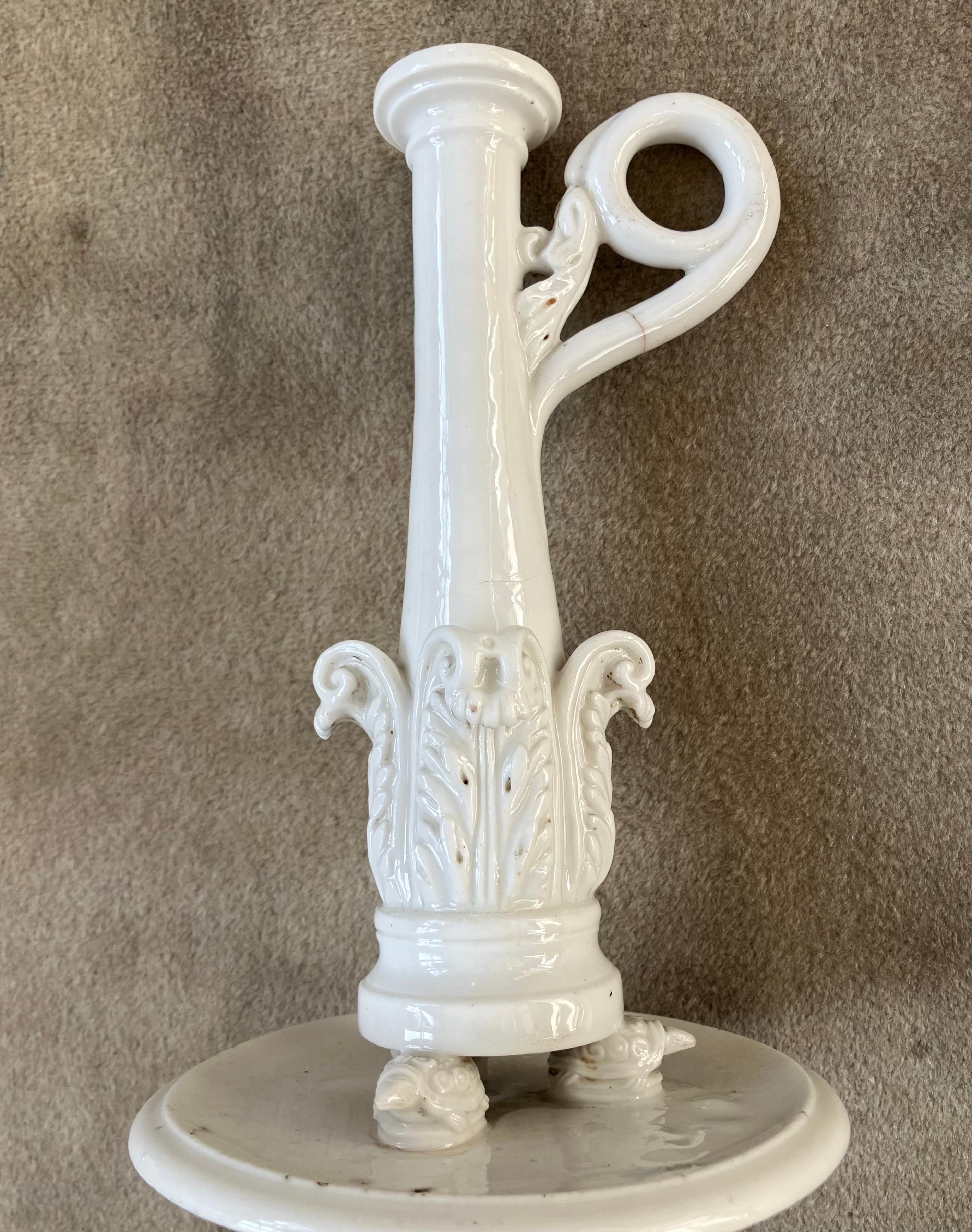 Glazed Neoclassical Naples White Porcelain Candlestick For Sale