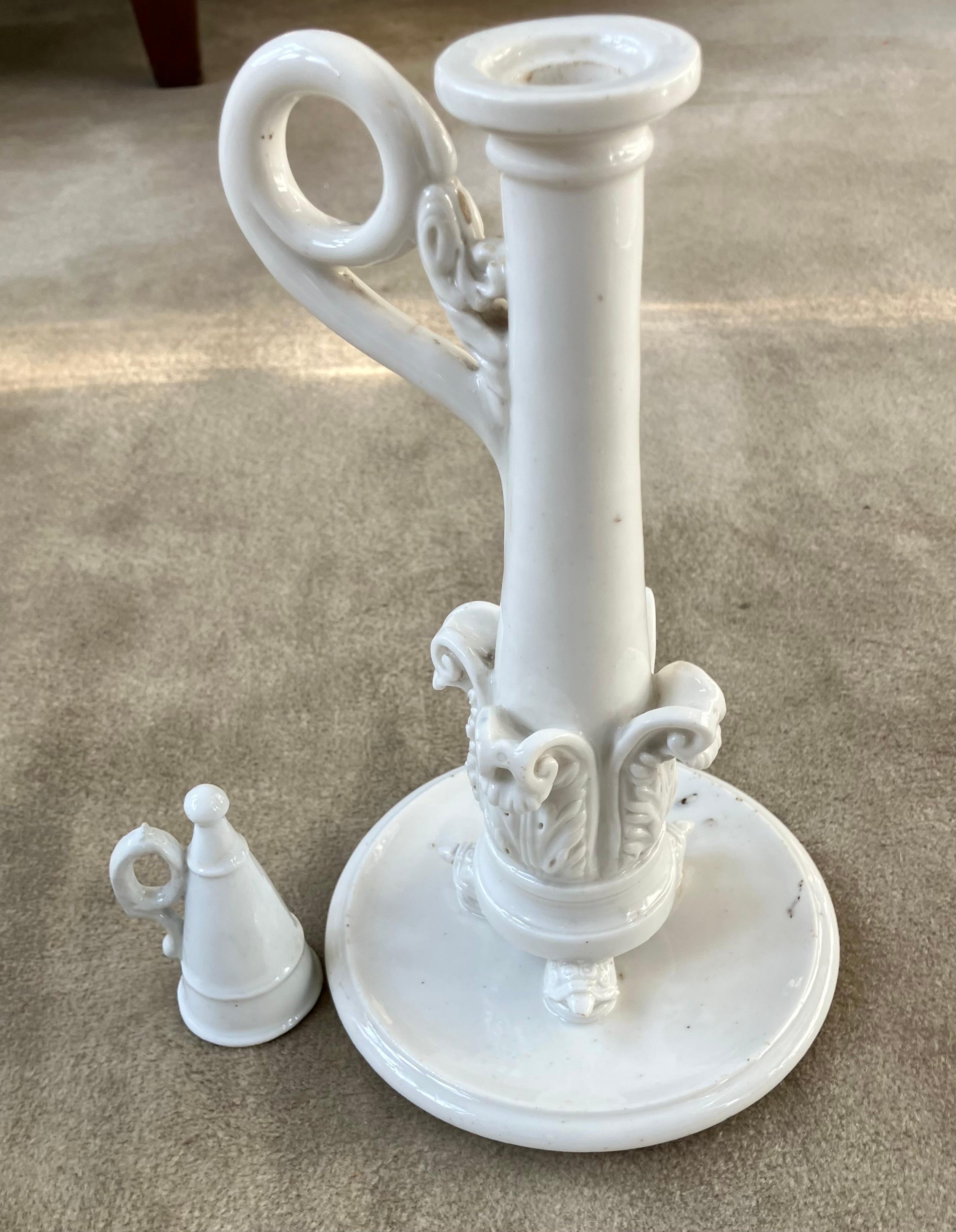 Neoclassical Naples White Porcelain Candlestick In Good Condition For Sale In New York, NY